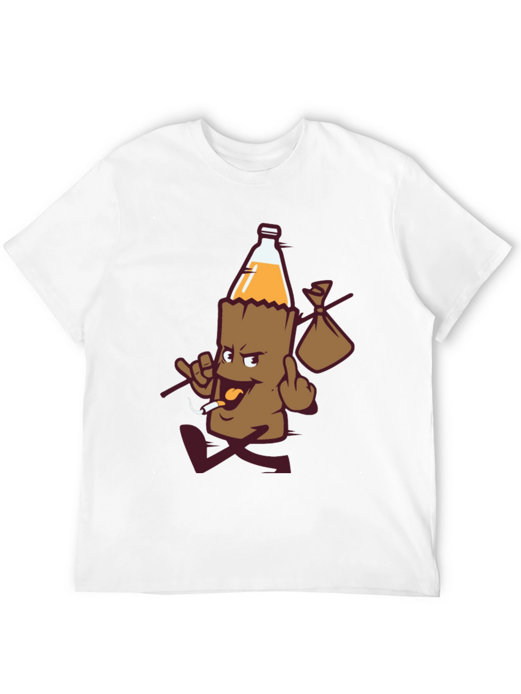 Novelty Cartoon Beer Bottle Run Black T-shirt