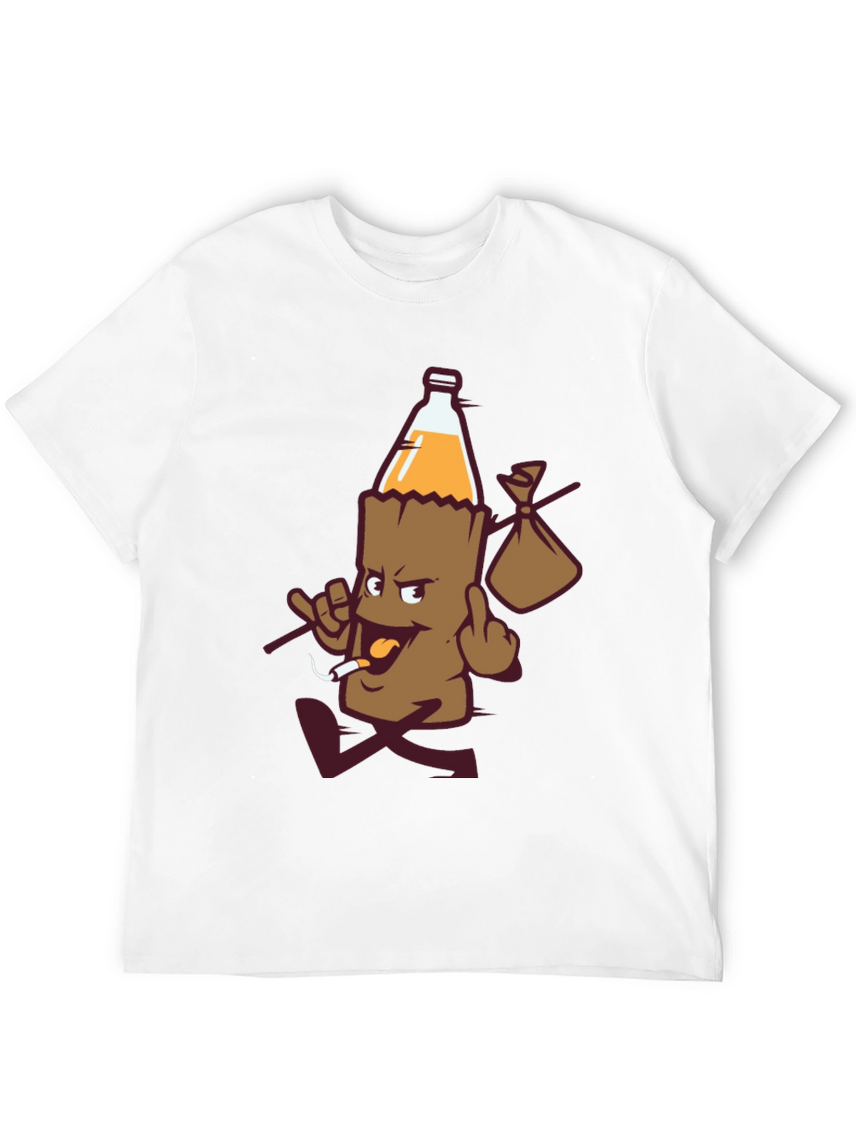 Novelty Cartoon Beer Bottle Run Black T-shirt