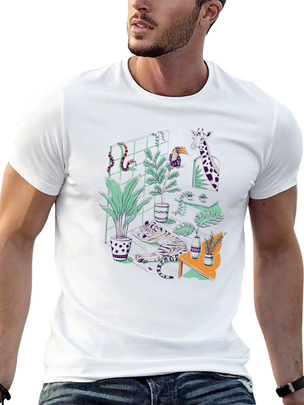 Jungle Animals Graphic Print Black T-Shirt