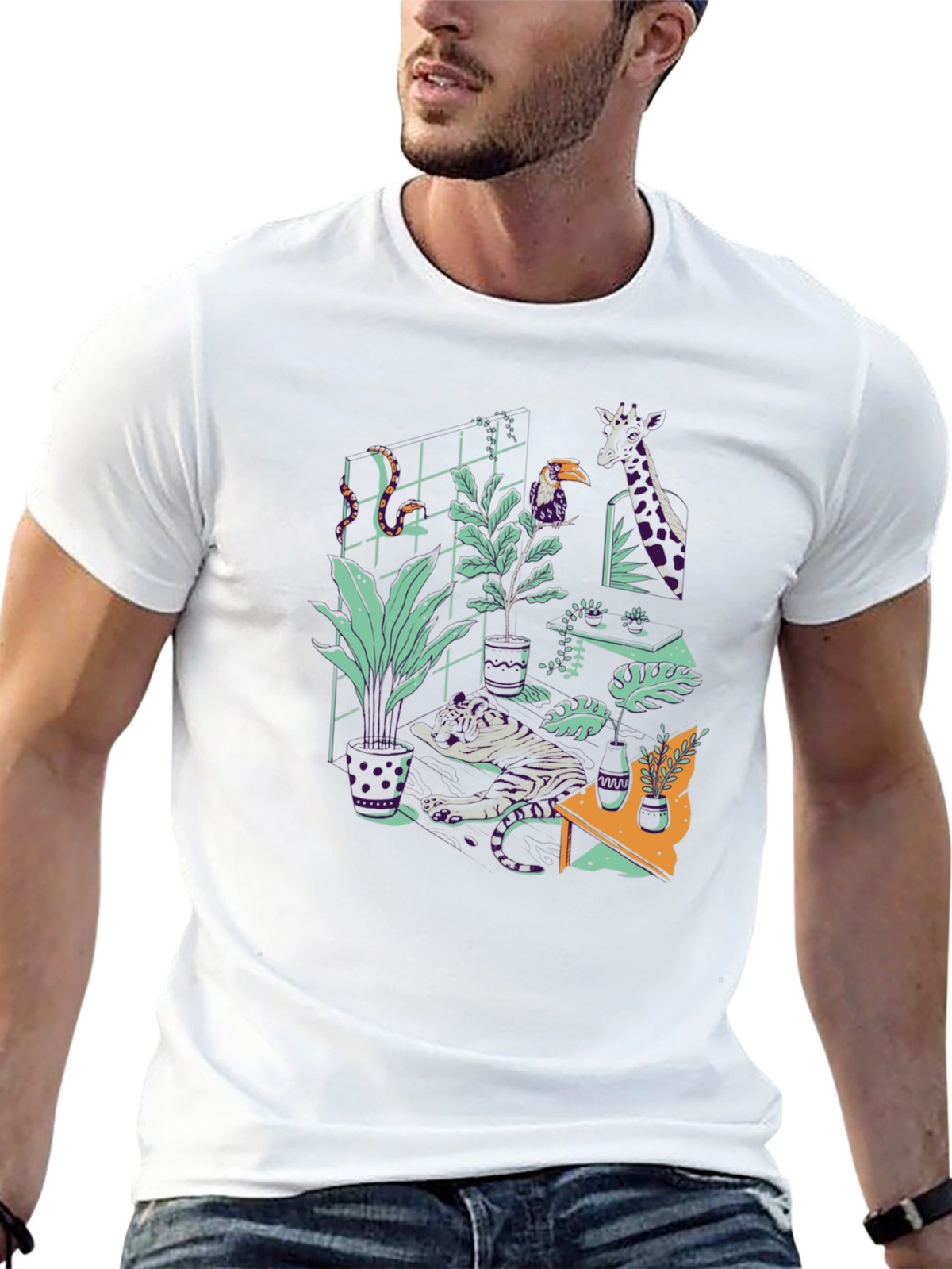 Jungle Animals Graphic Print Black T-Shirt
