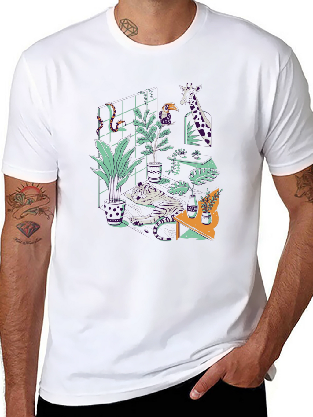 Jungle Animals Graphic Print Black T-Shirt
