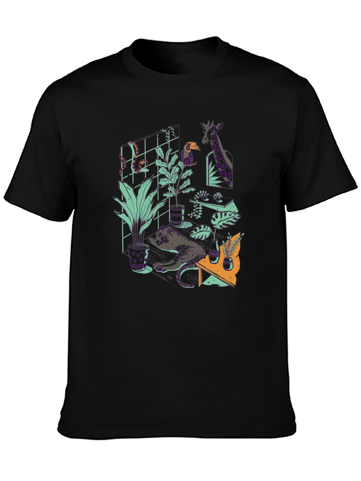 Jungle Animals Graphic Print Black T-Shirt