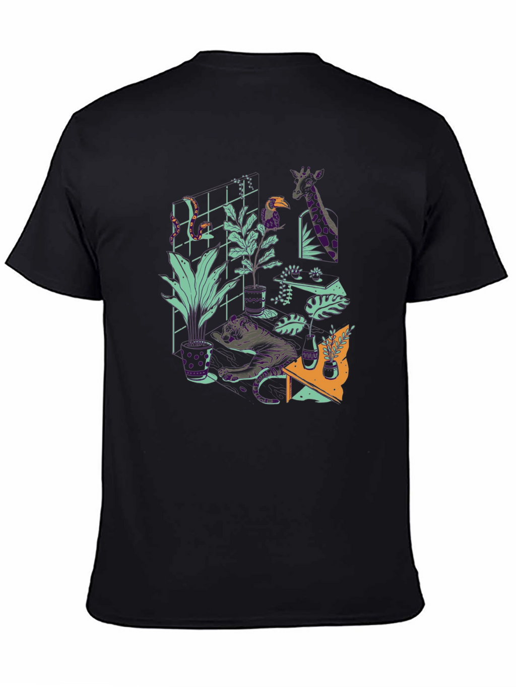 Jungle Animals Graphic Print Black T-Shirt