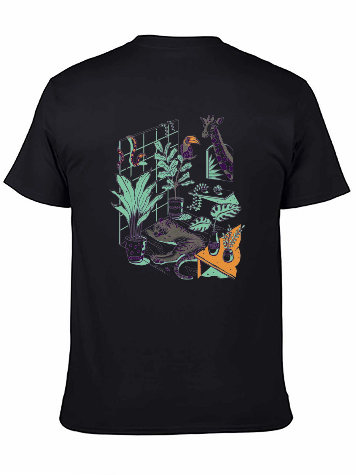 Jungle Animals Graphic Print Black T-Shirt