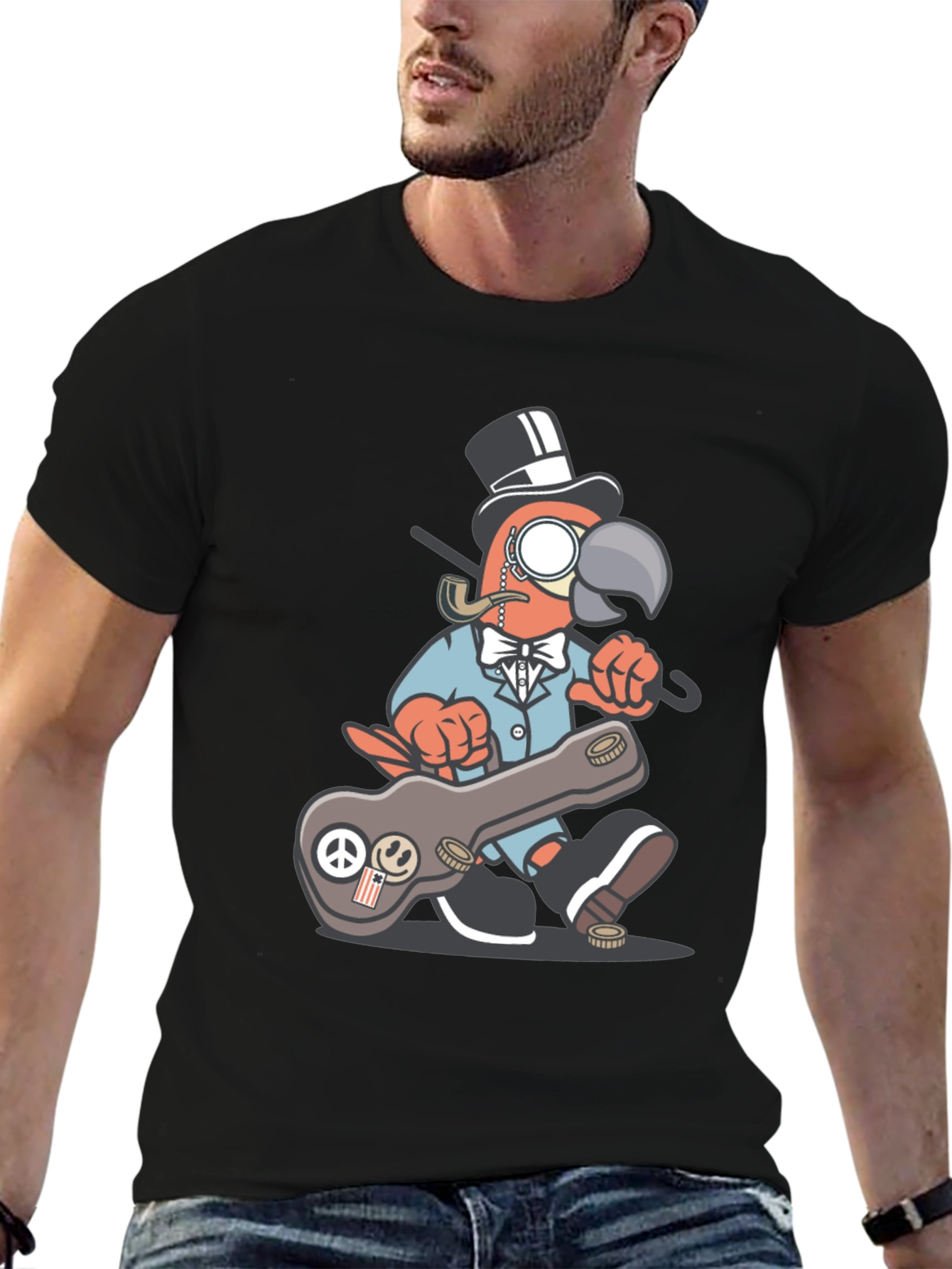 Dapper Parrot T-Shirt - Unique Cartoon Graphic