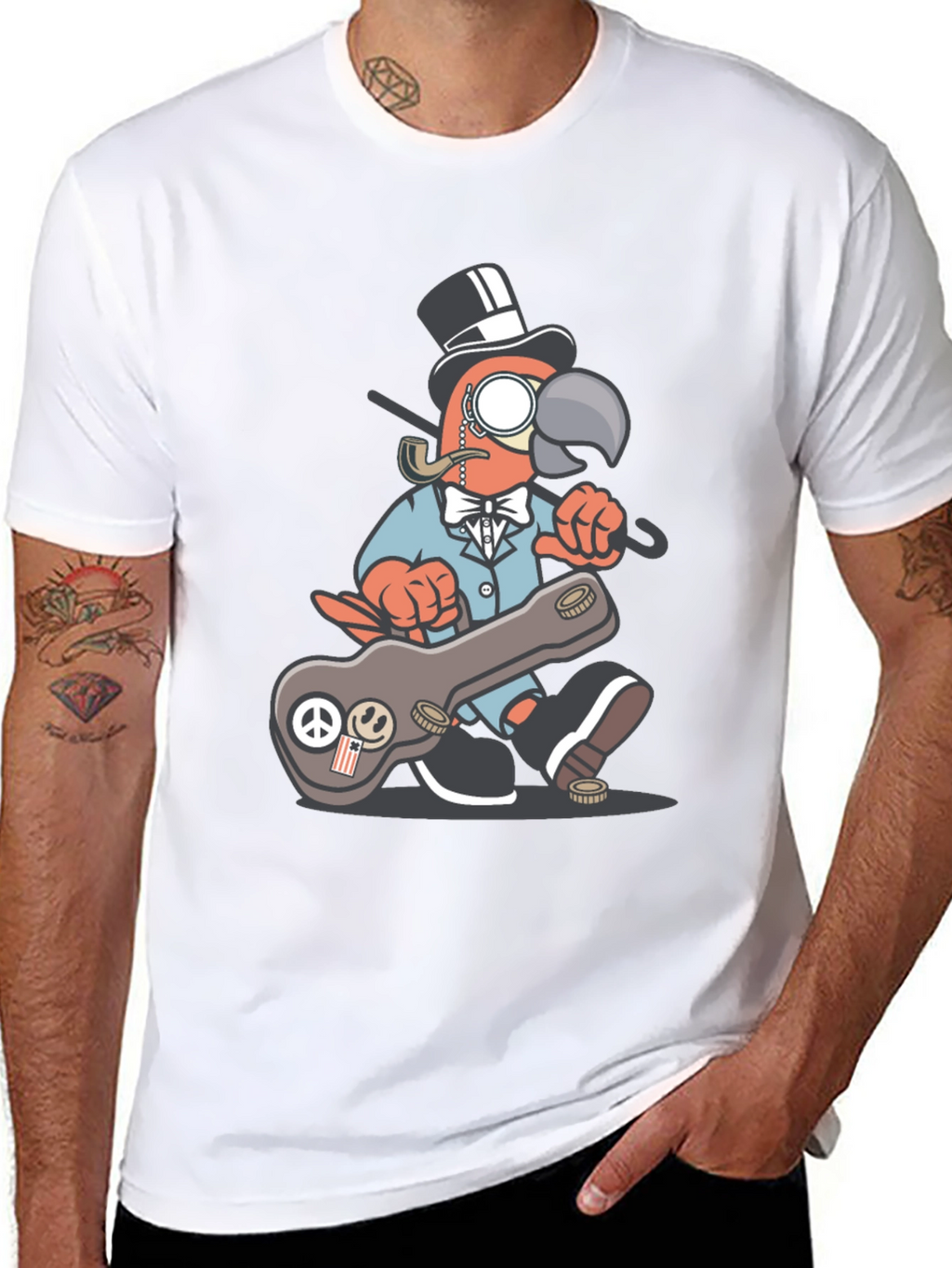 Dapper Parrot T-Shirt - Unique Cartoon Graphic