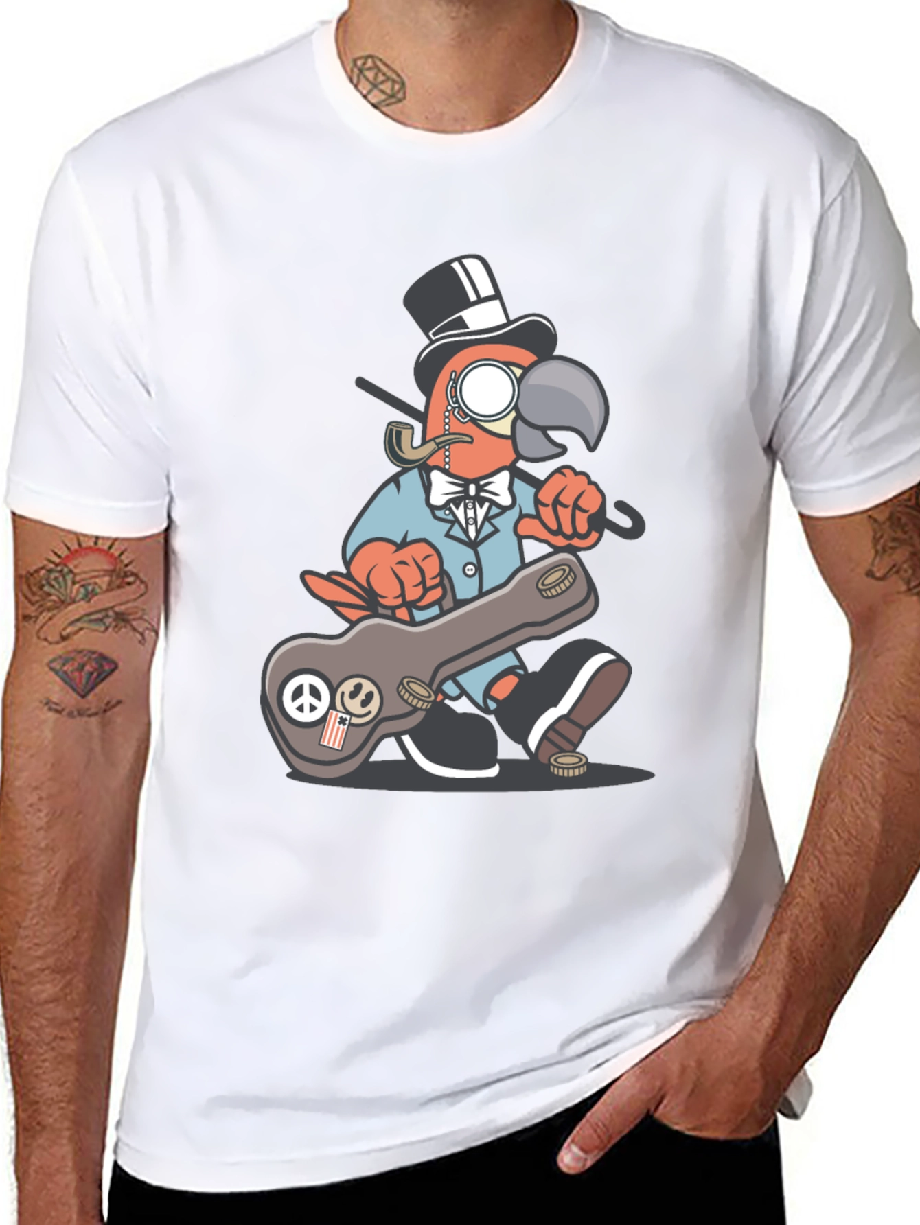 Dapper Parrot T-Shirt - Unique Cartoon Graphic