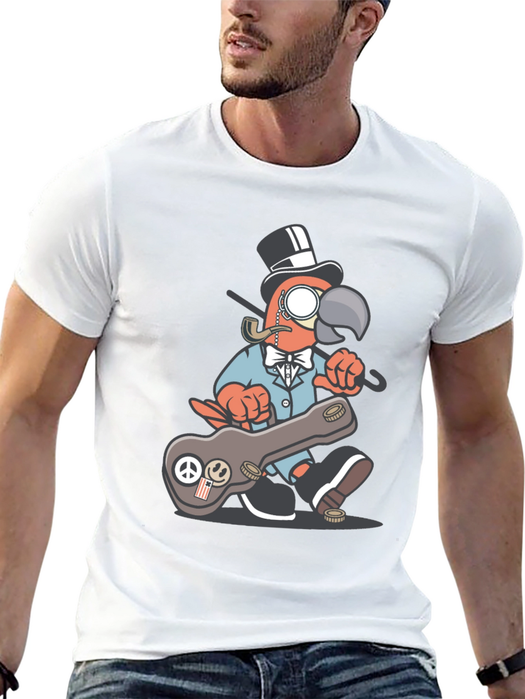 Dapper Parrot T-Shirt - Unique Cartoon Graphic