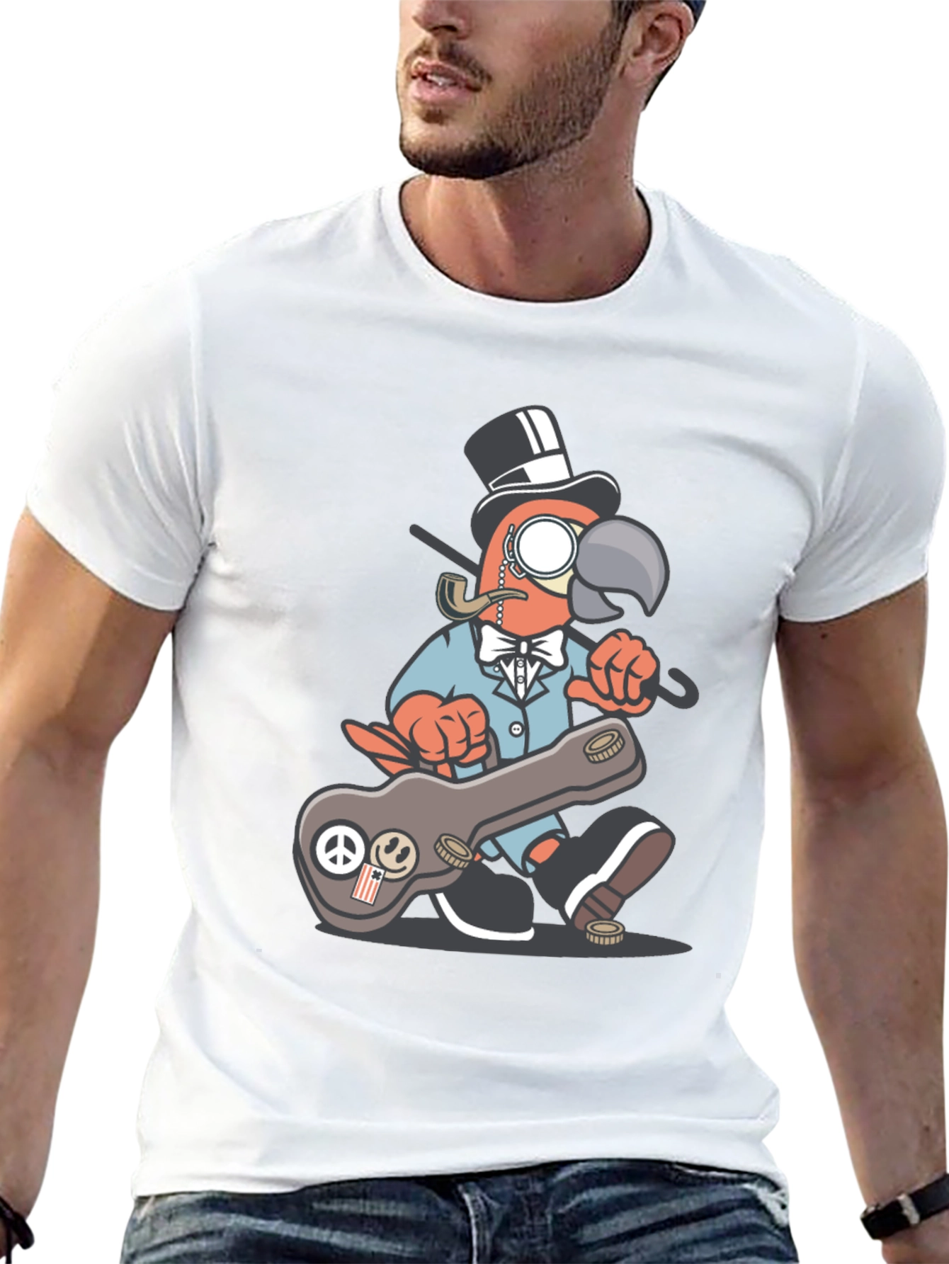 Dapper Parrot T-Shirt - Unique Cartoon Graphic