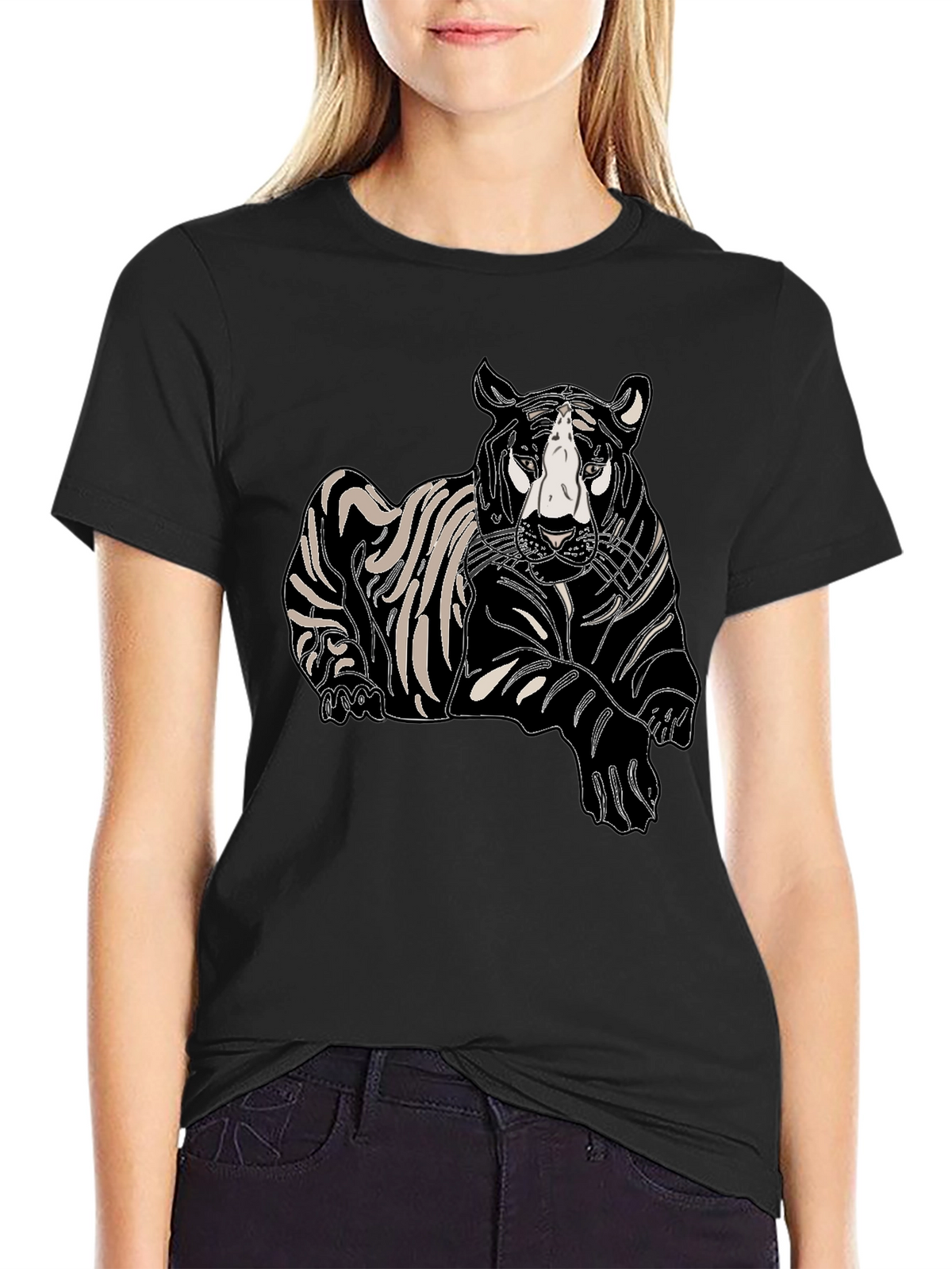 Mens Black T-Shirt with Tiger Print