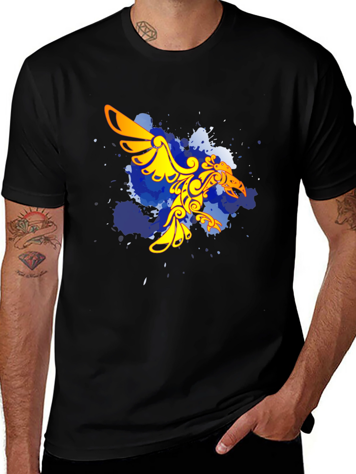 Stylish Black T-Shirt with Unique Bird Design