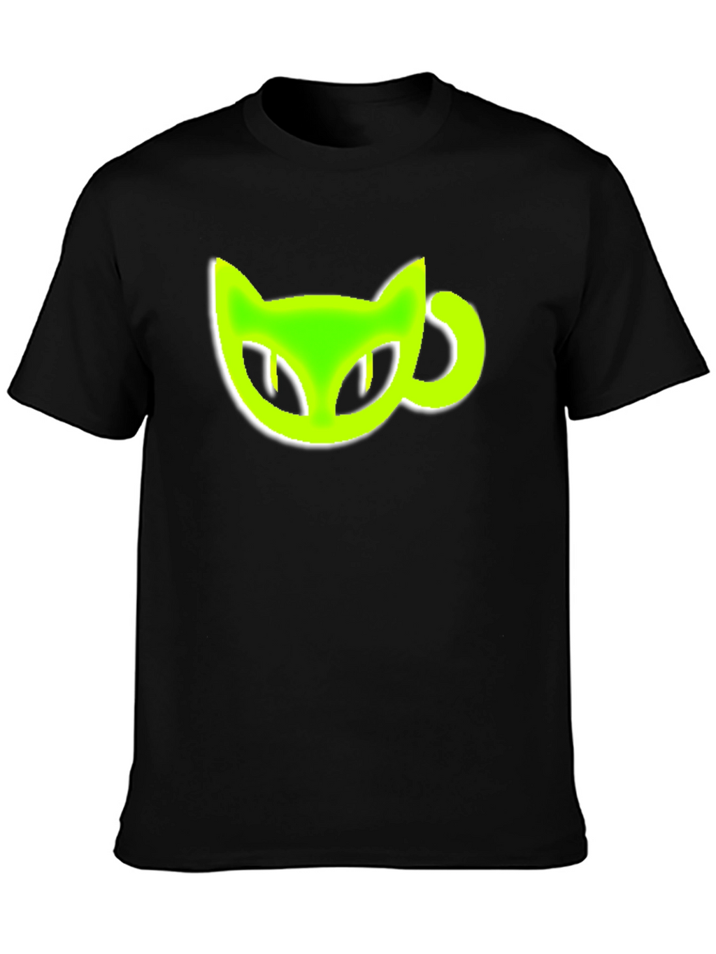 Black T-Shirt with Green Cat-Shaped Coffee Mug