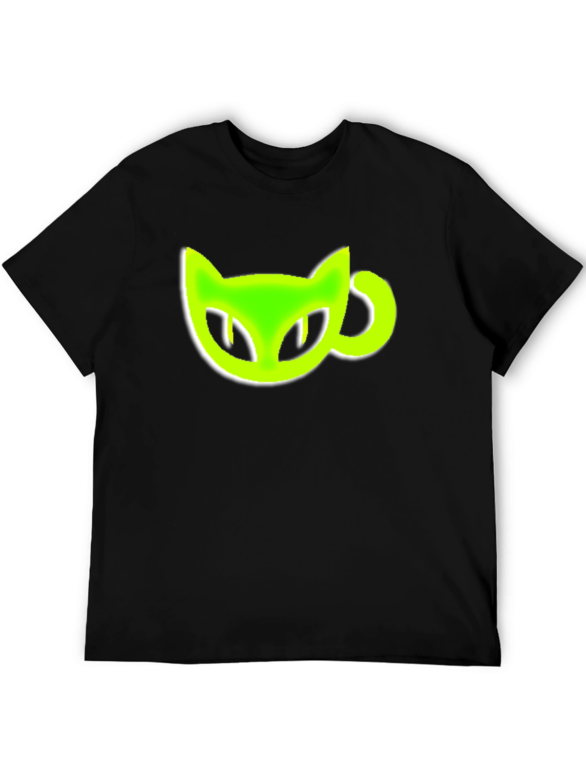 Black T-Shirt with Green Cat-Shaped Coffee Mug
