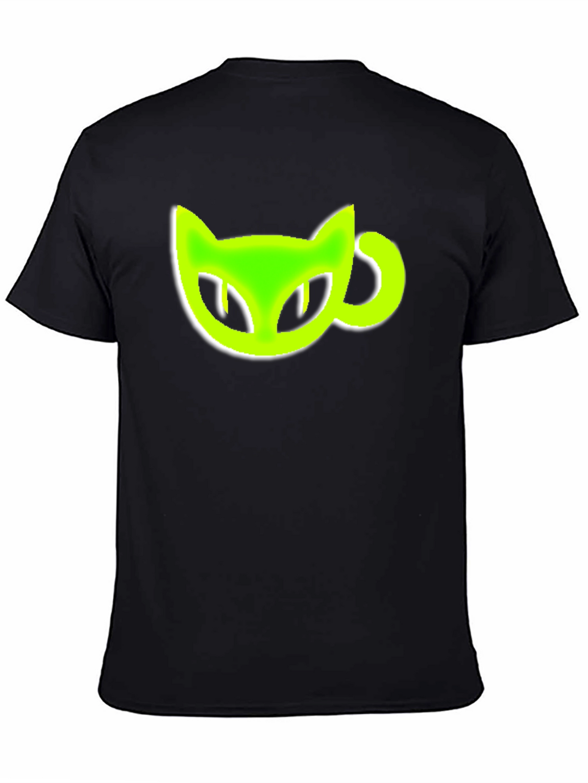 Black T-Shirt with Green Cat-Shaped Coffee Mug
