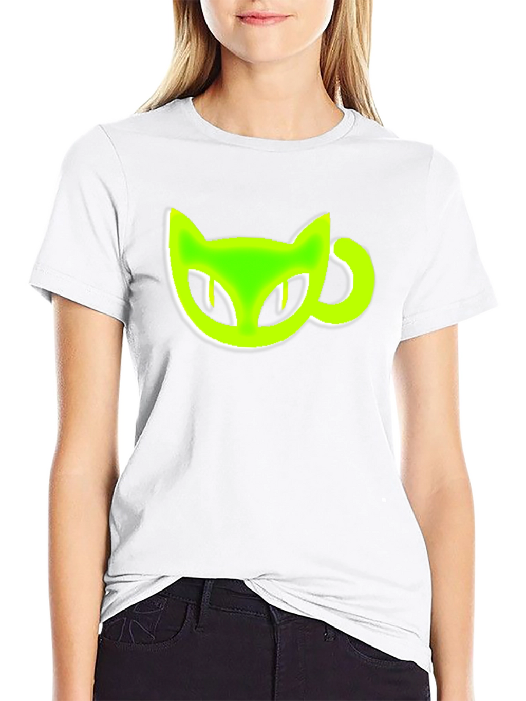 Black T-Shirt with Green Cat-Shaped Coffee Mug