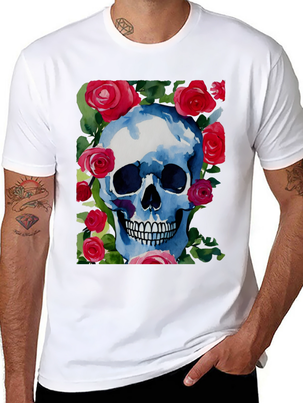 Skull & Roses Graphic Tee - Unique Design