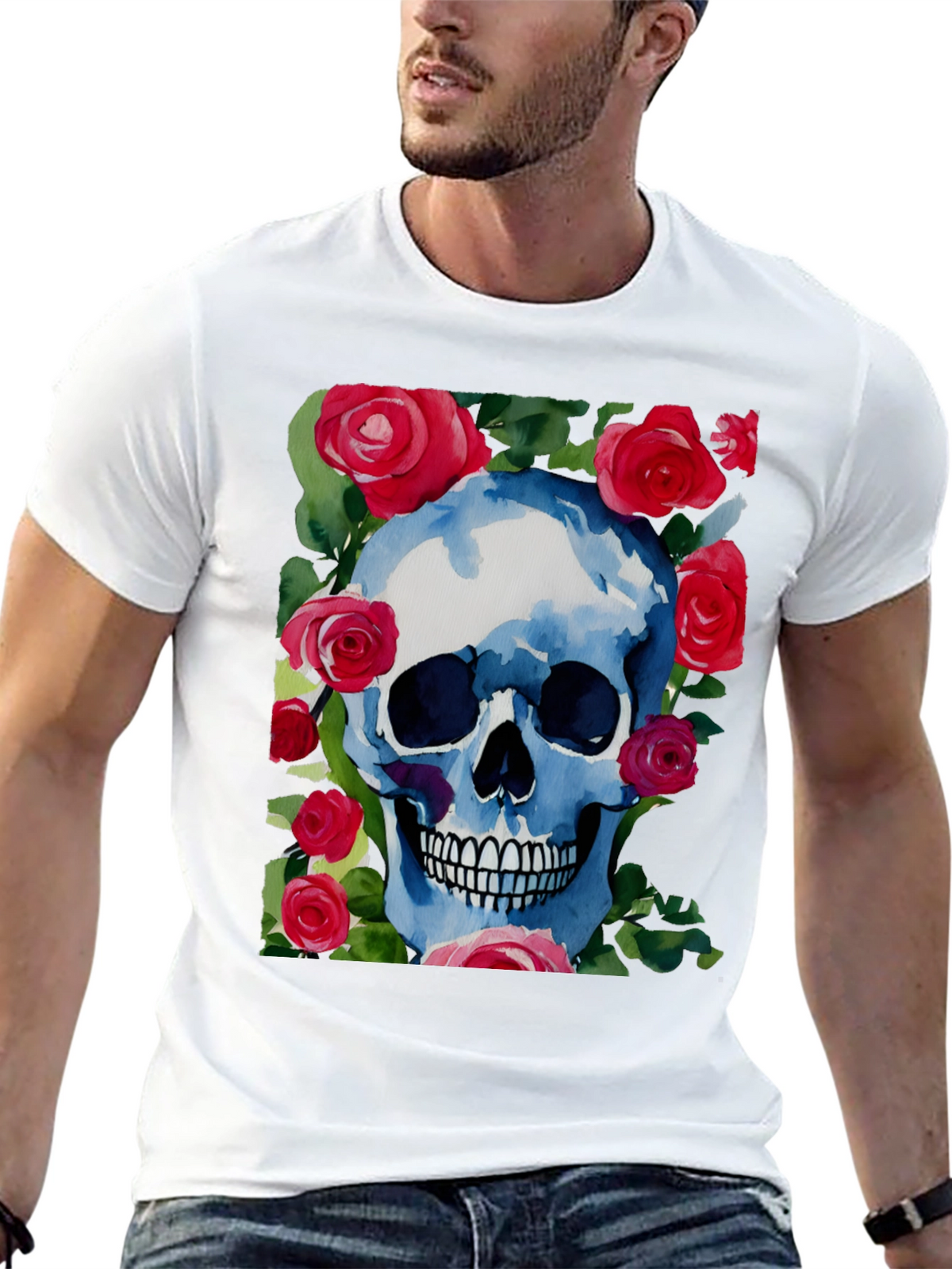 Skull & Roses Graphic Tee - Unique Design