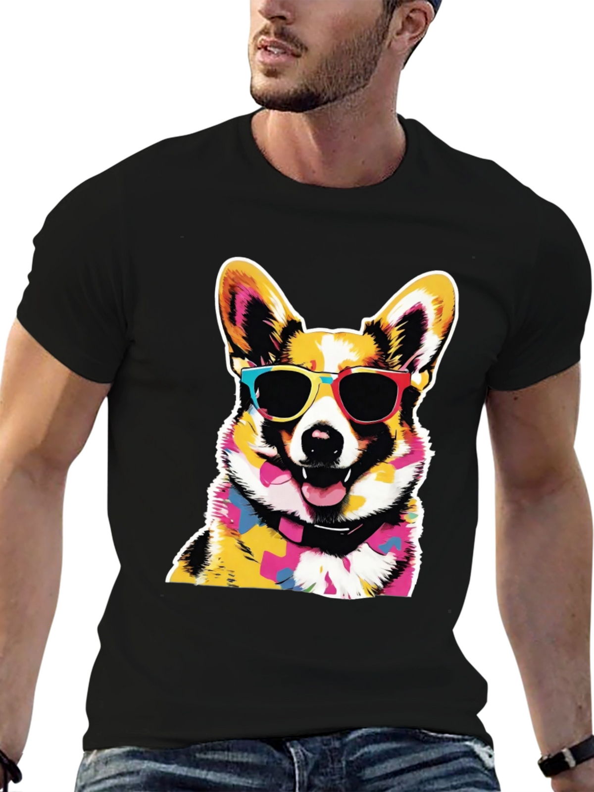 Cool Corgi Graphic Black Tee