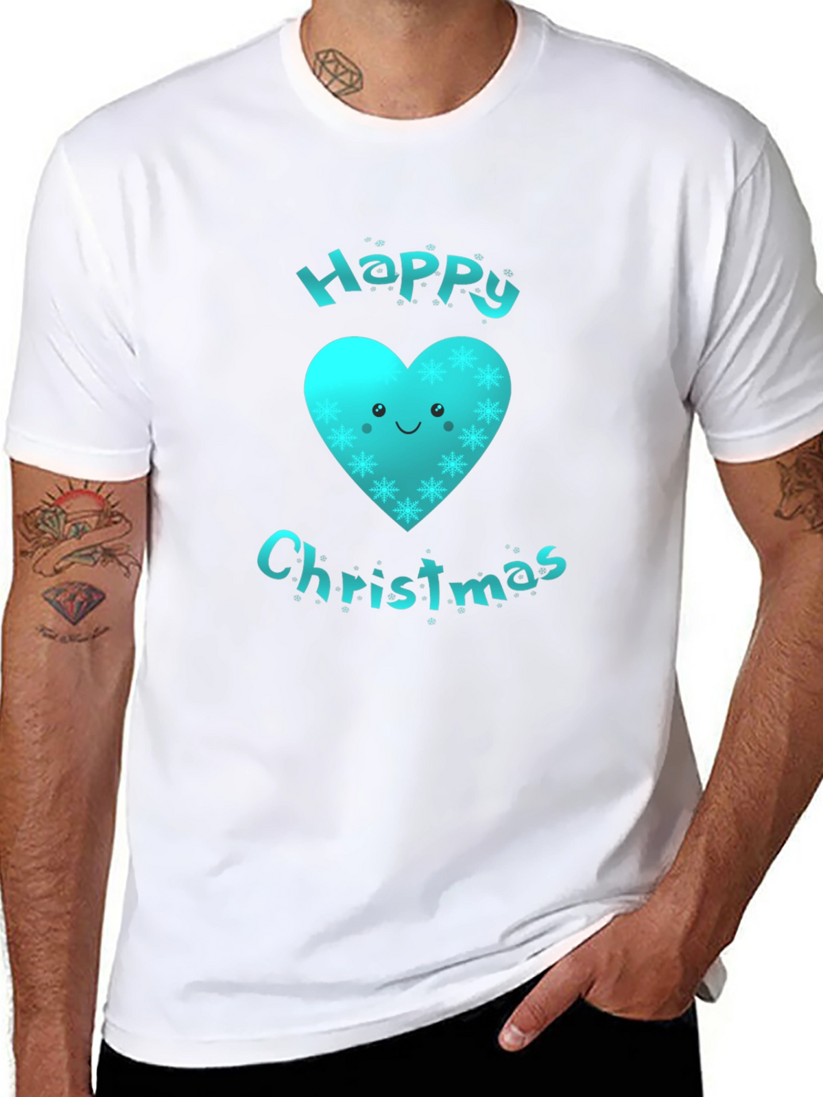 Festive Happy Christmas Heart Graphic T-Shirt
