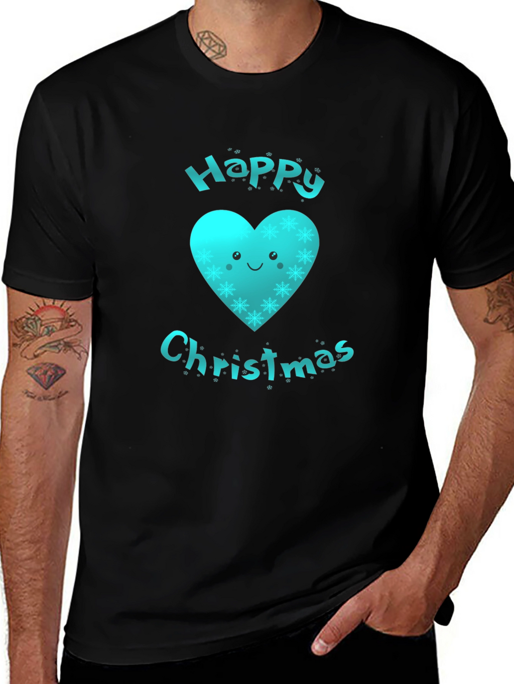 Festive Happy Christmas Heart Graphic T-Shirt