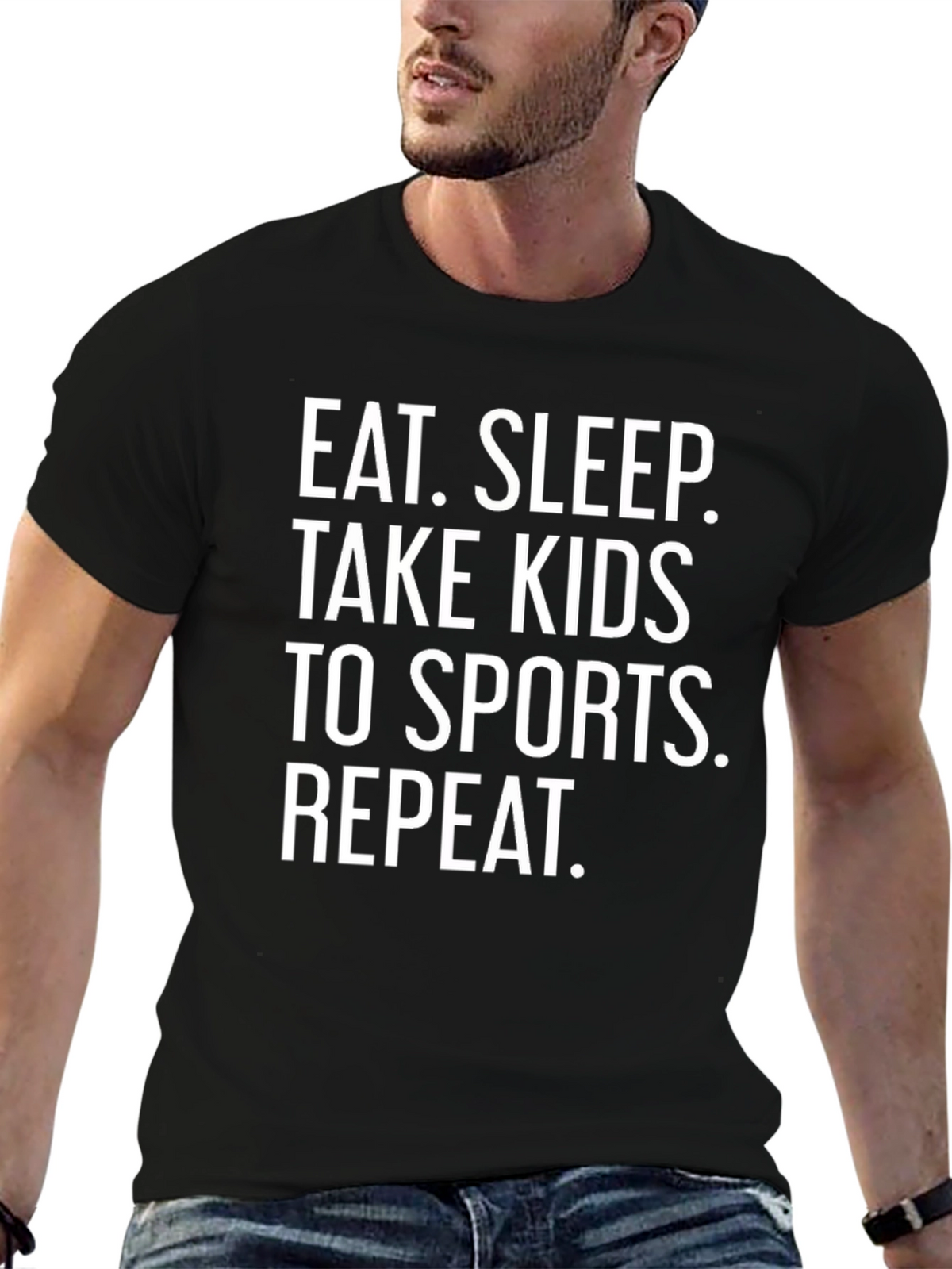 Eat Sleep Take Kids to Sports Black T-Shirt