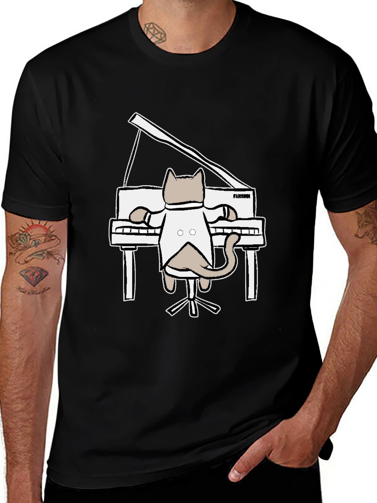 Cat Playing Piano Graphic T-Shirt