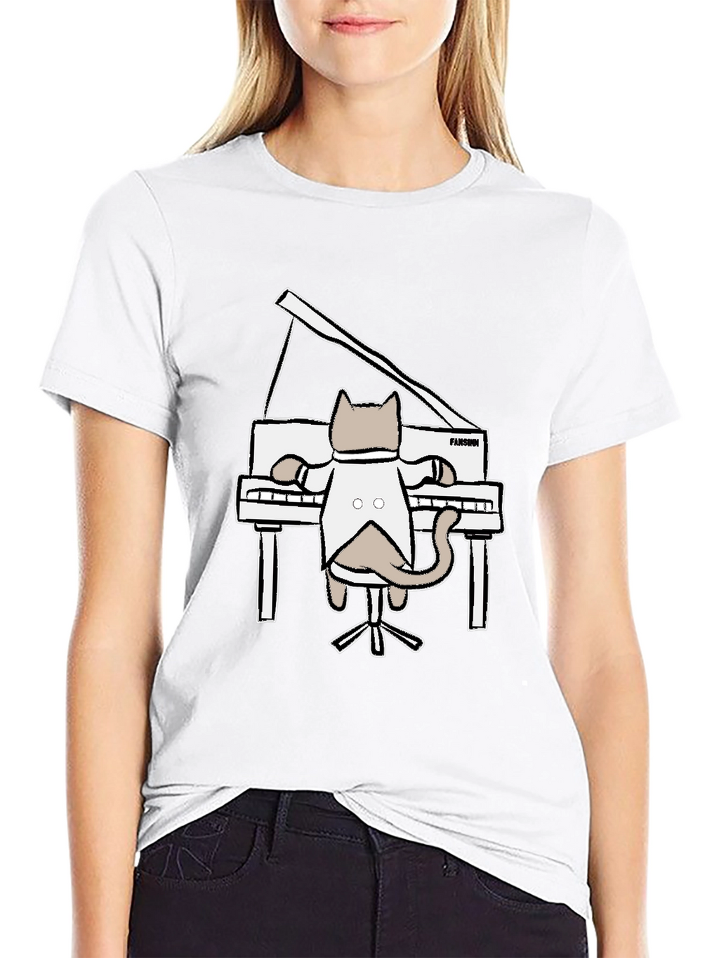 Cat Playing Piano Graphic T-Shirt