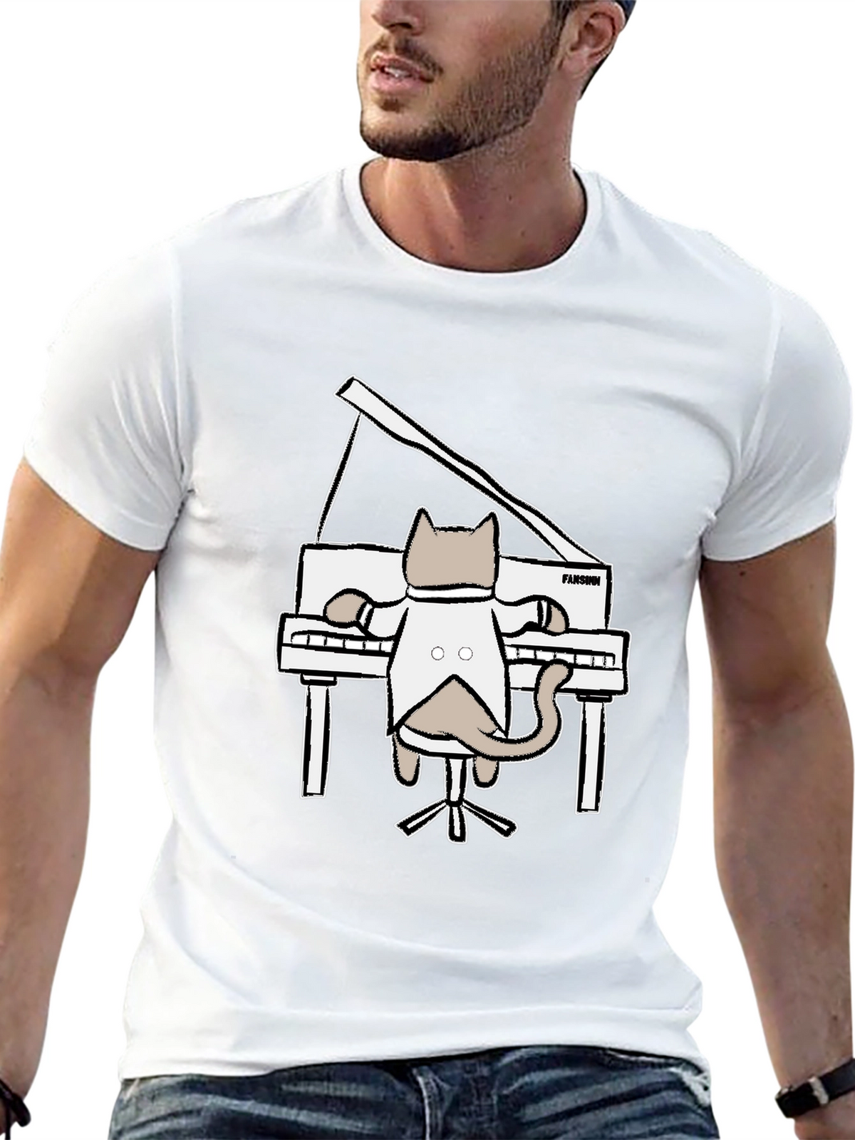 Cat Playing Piano Graphic T-Shirt