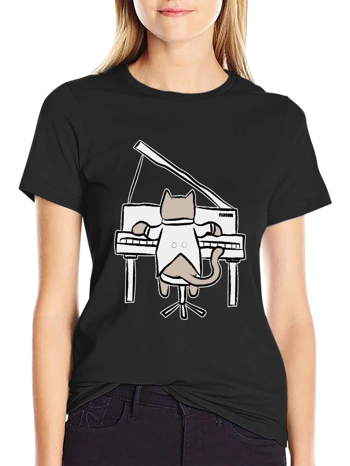 Cat Playing Piano Graphic T-Shirt