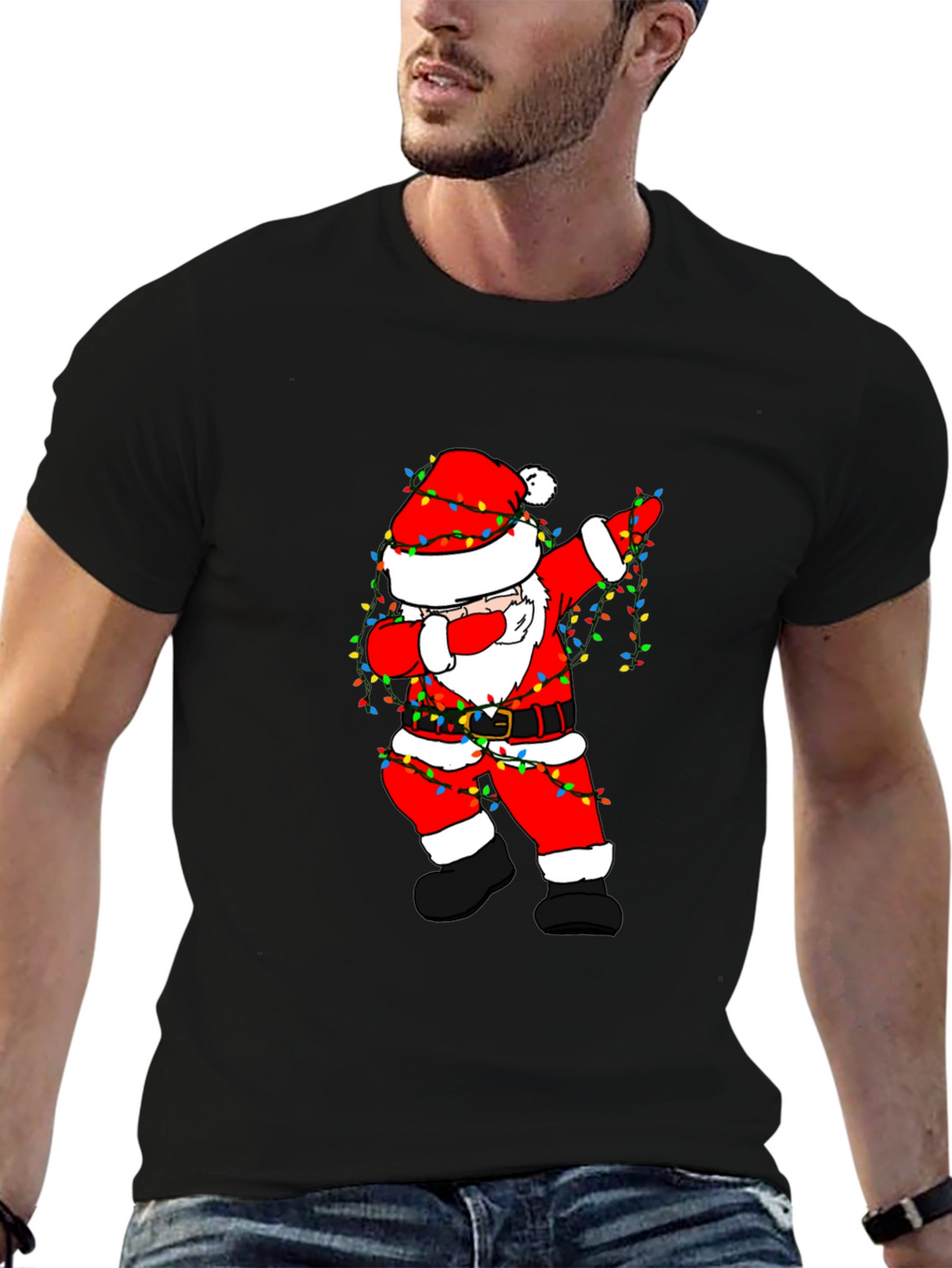 Dabbing Santa Christmas Lights Graphic Tee