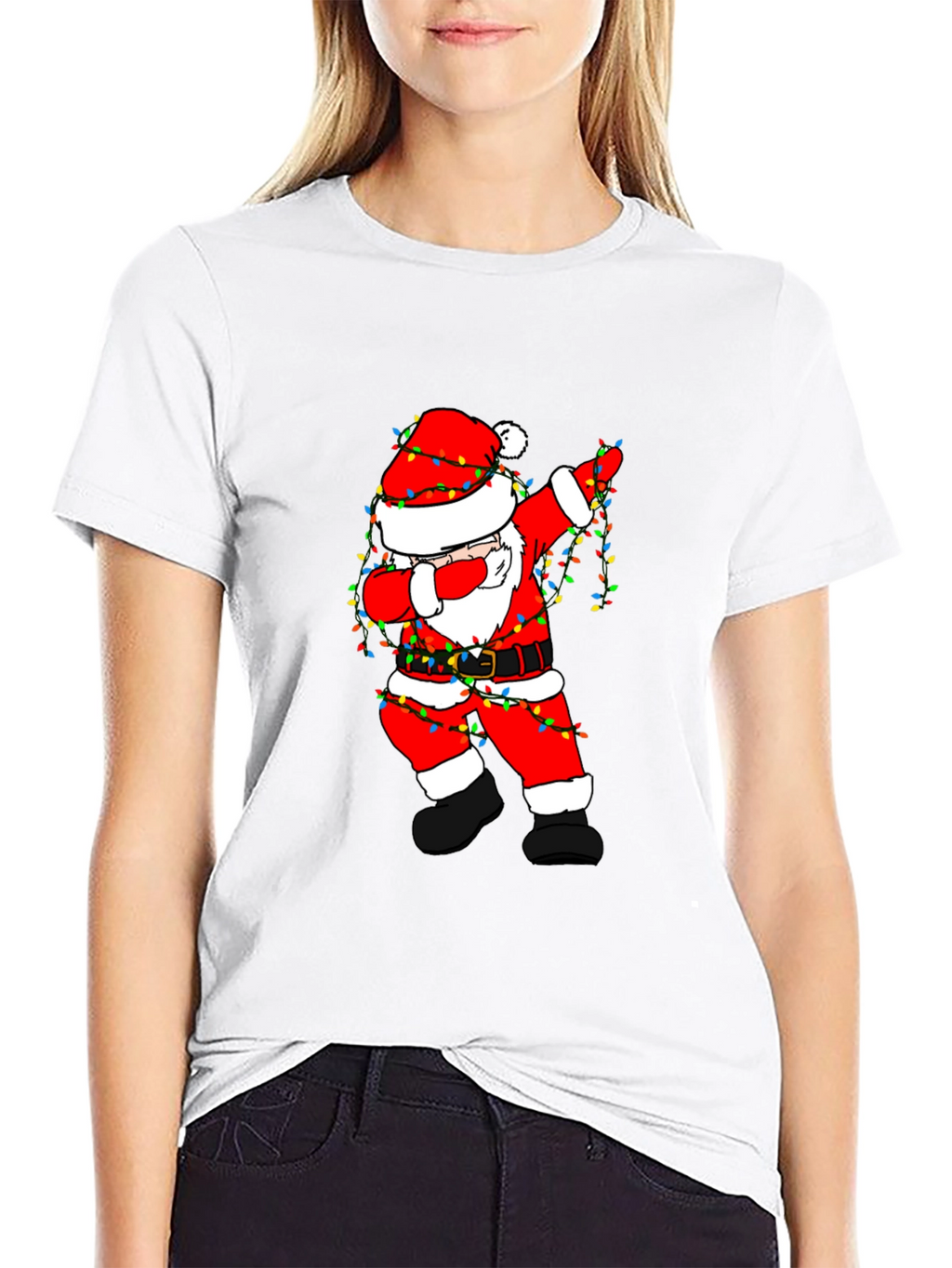 Dabbing Santa Christmas Lights Graphic Tee