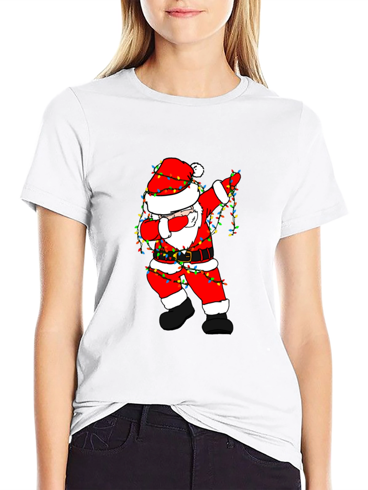 Dabbing Santa Christmas Lights Graphic Tee