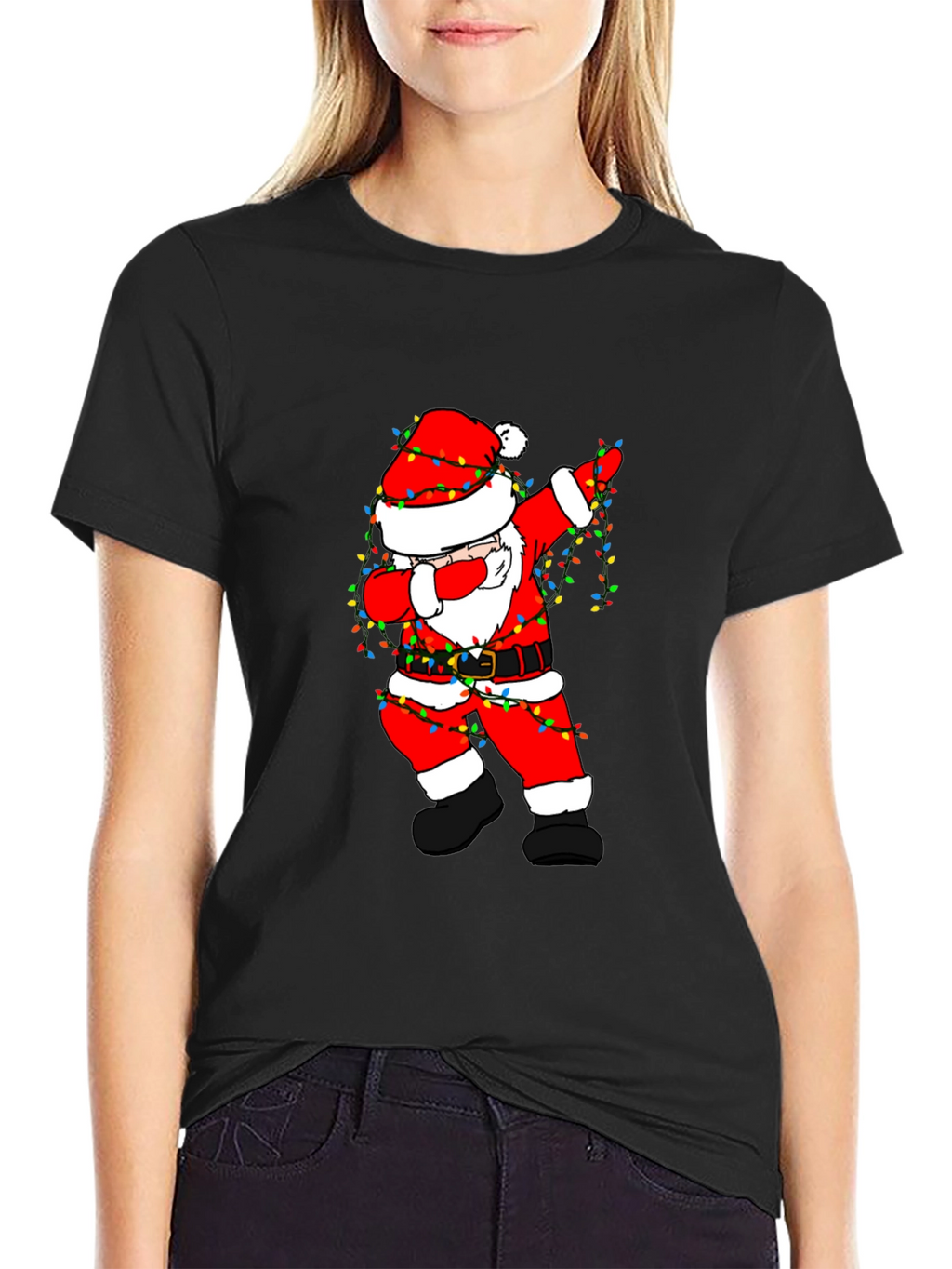 Dabbing Santa Christmas Lights Graphic Tee