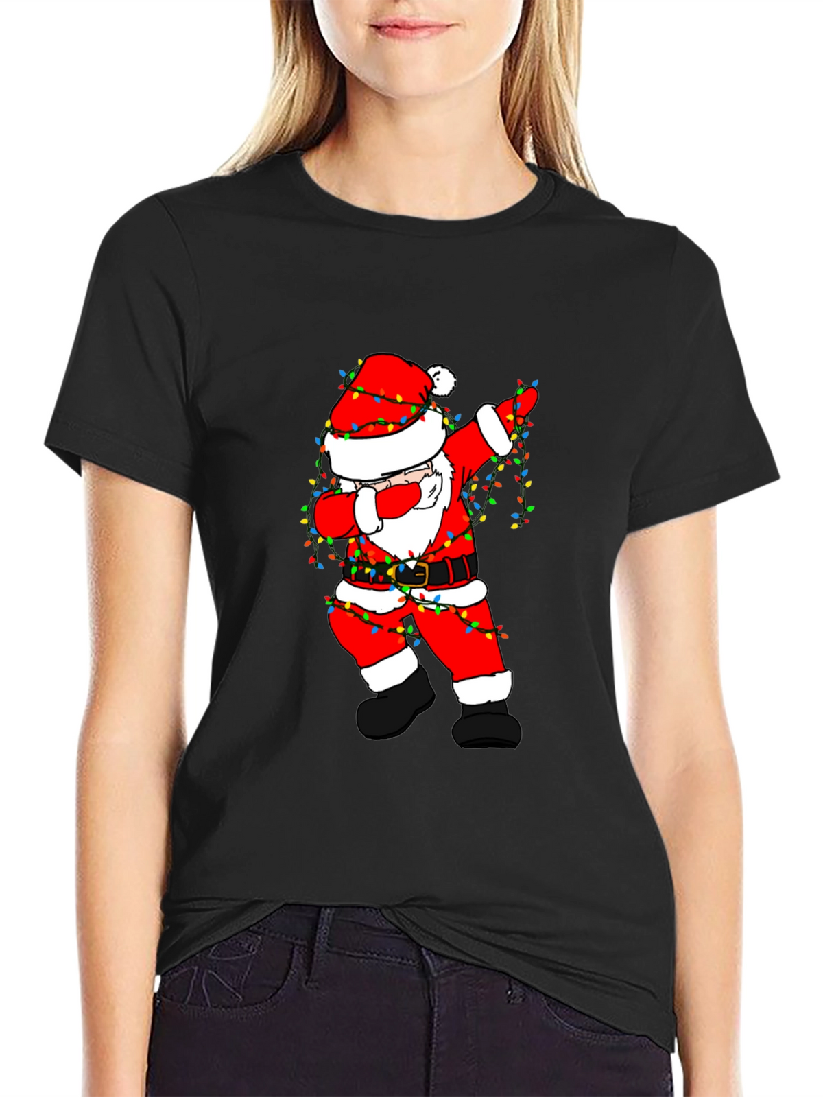 Dabbing Santa Christmas Lights Graphic Tee