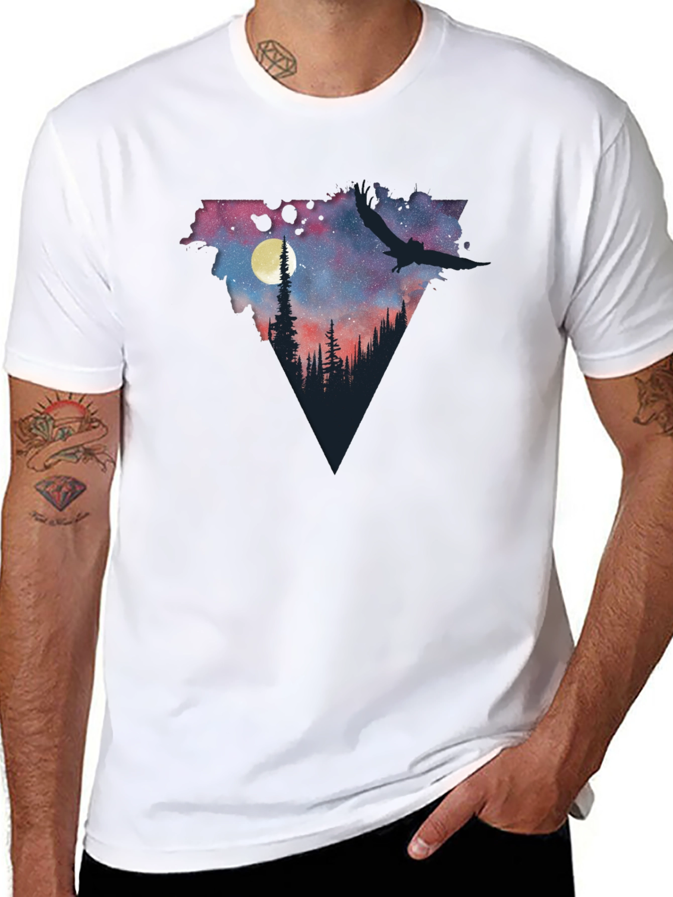 Night Sky Forest Scene Graphic T-Shirt