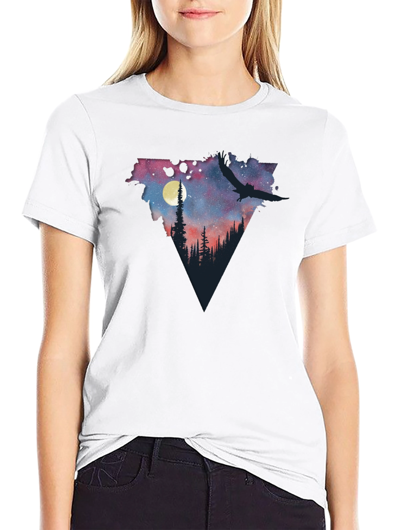 Night Sky Forest Scene Graphic T-Shirt