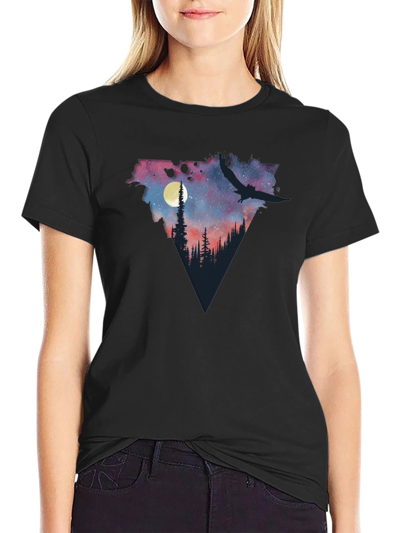 Night Sky Forest Scene Graphic T-Shirt