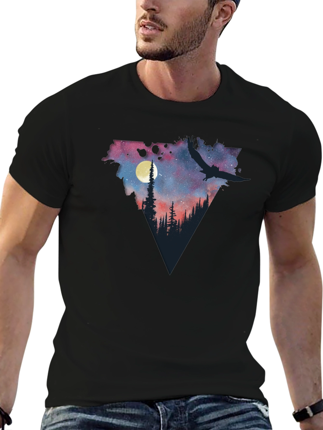 Night Sky Forest Scene Graphic T-Shirt