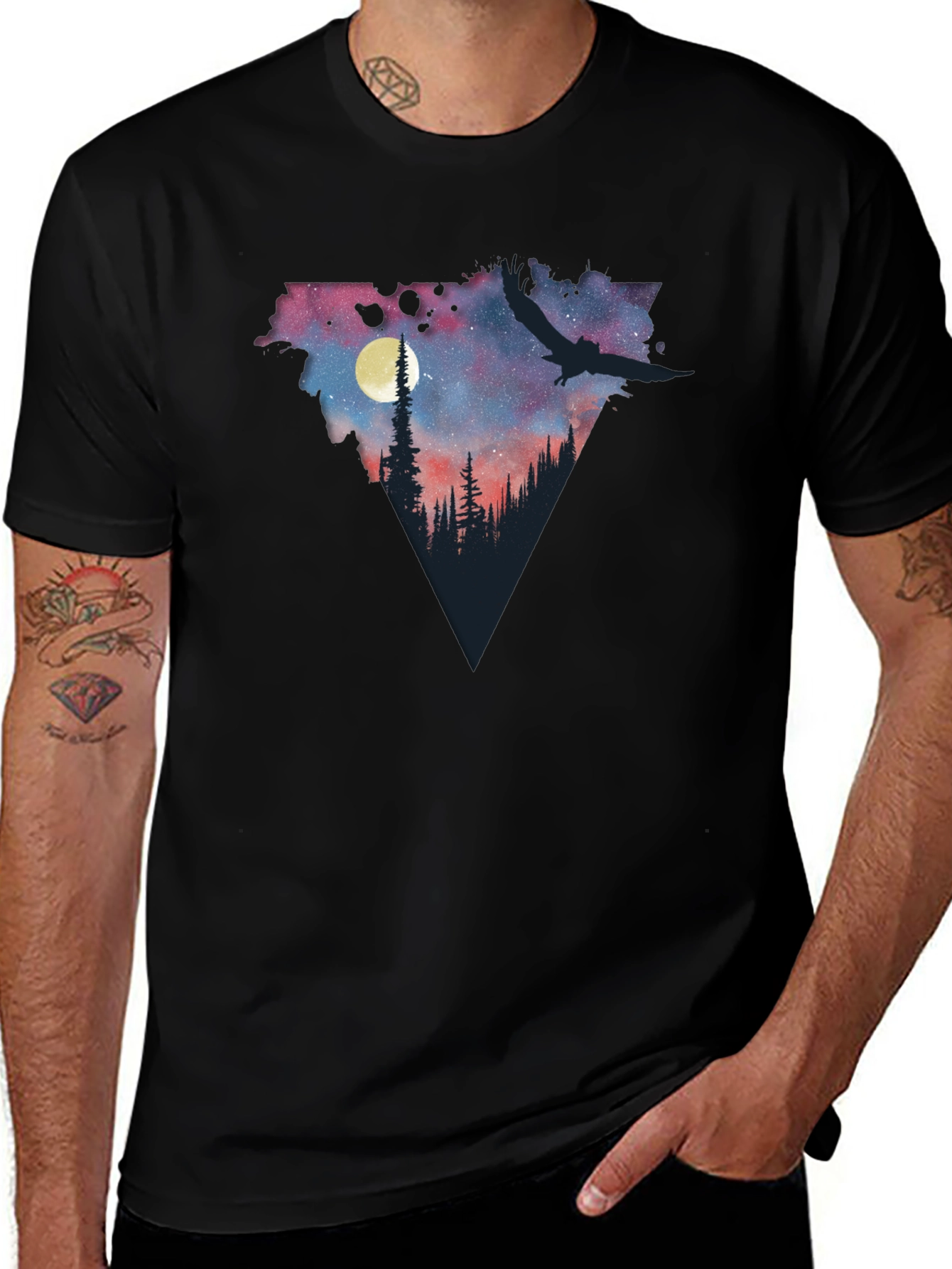 Night Sky Forest Scene Graphic T-Shirt