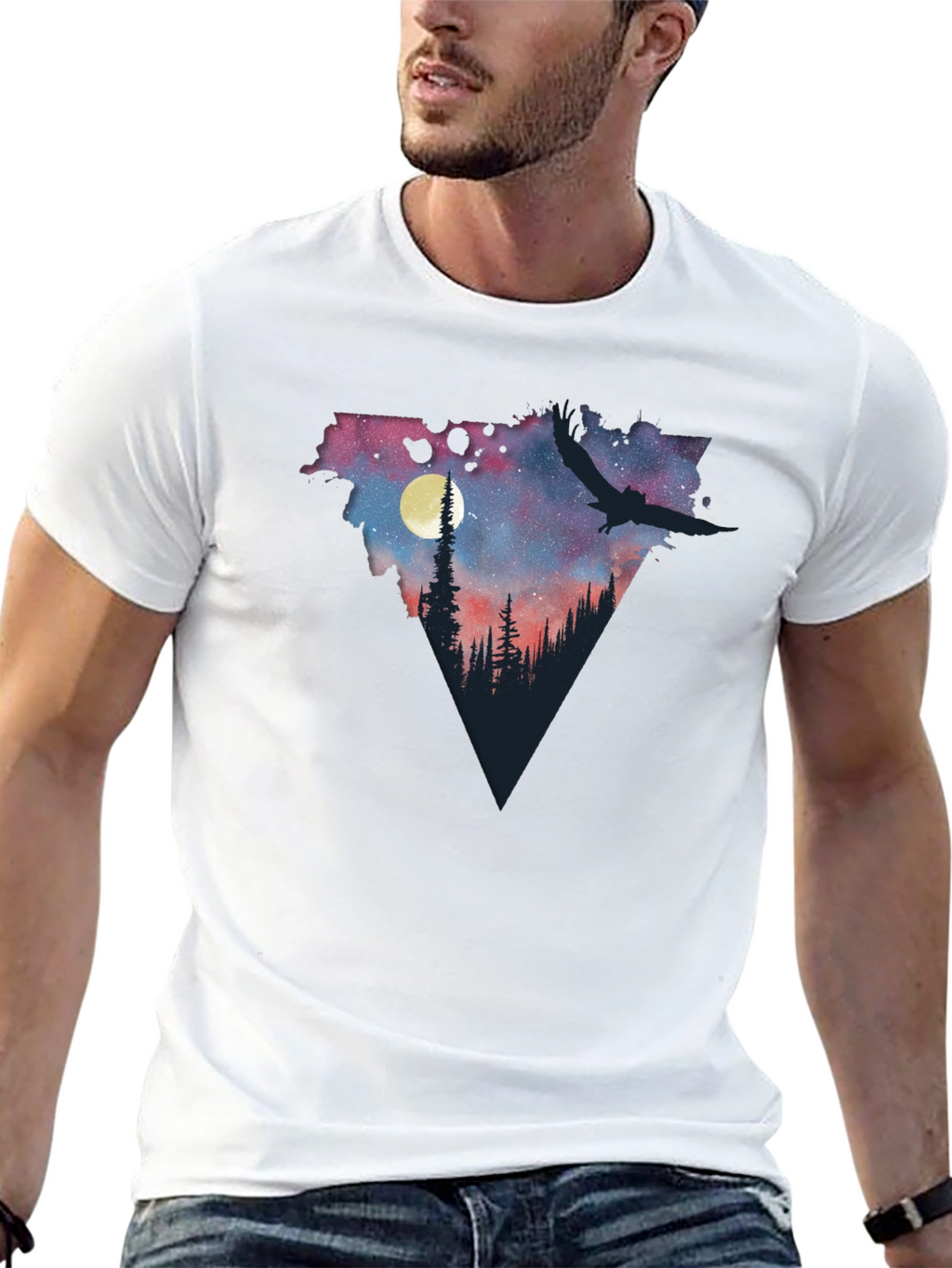 Night Sky Forest Scene Graphic T-Shirt