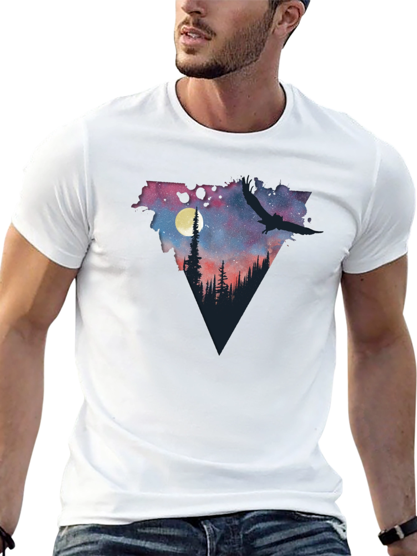 Night Sky Forest Scene Graphic T-Shirt