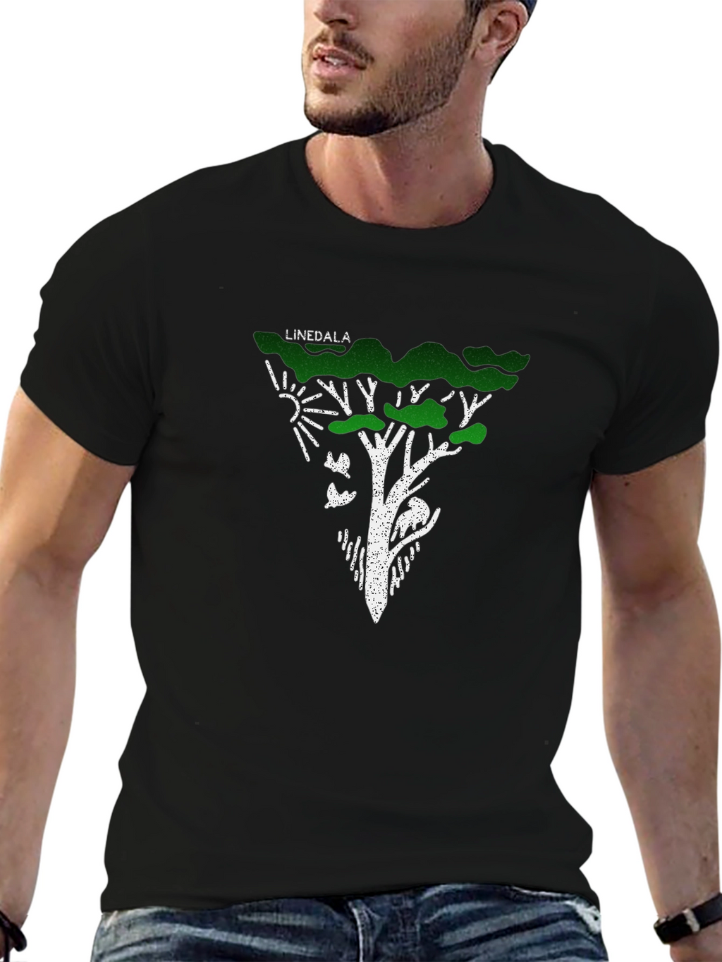 Linedala Nature Tree Graphic Black T-Shirt