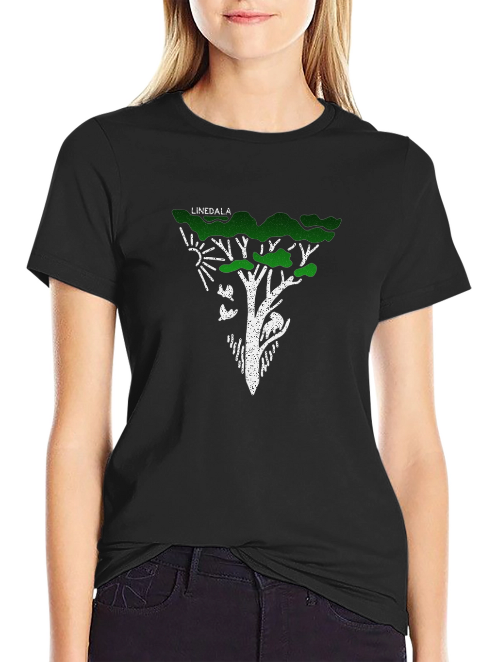 Linedala Nature Tree Graphic Black T-Shirt