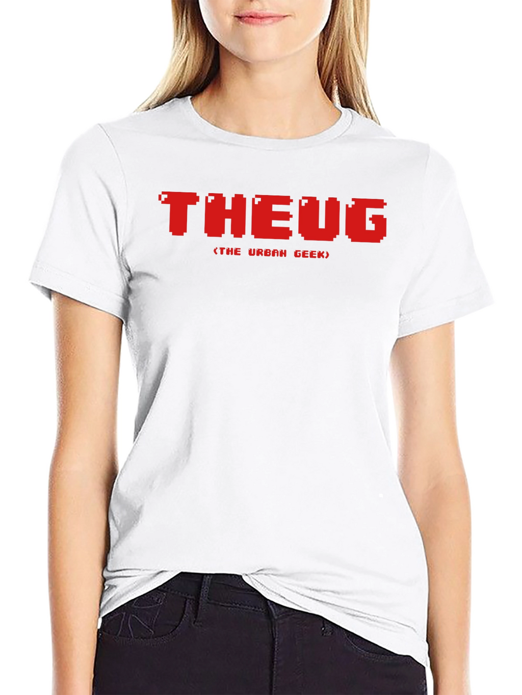 THEUG Urban Geek Pixelated Red Graphic Black T-Shirt