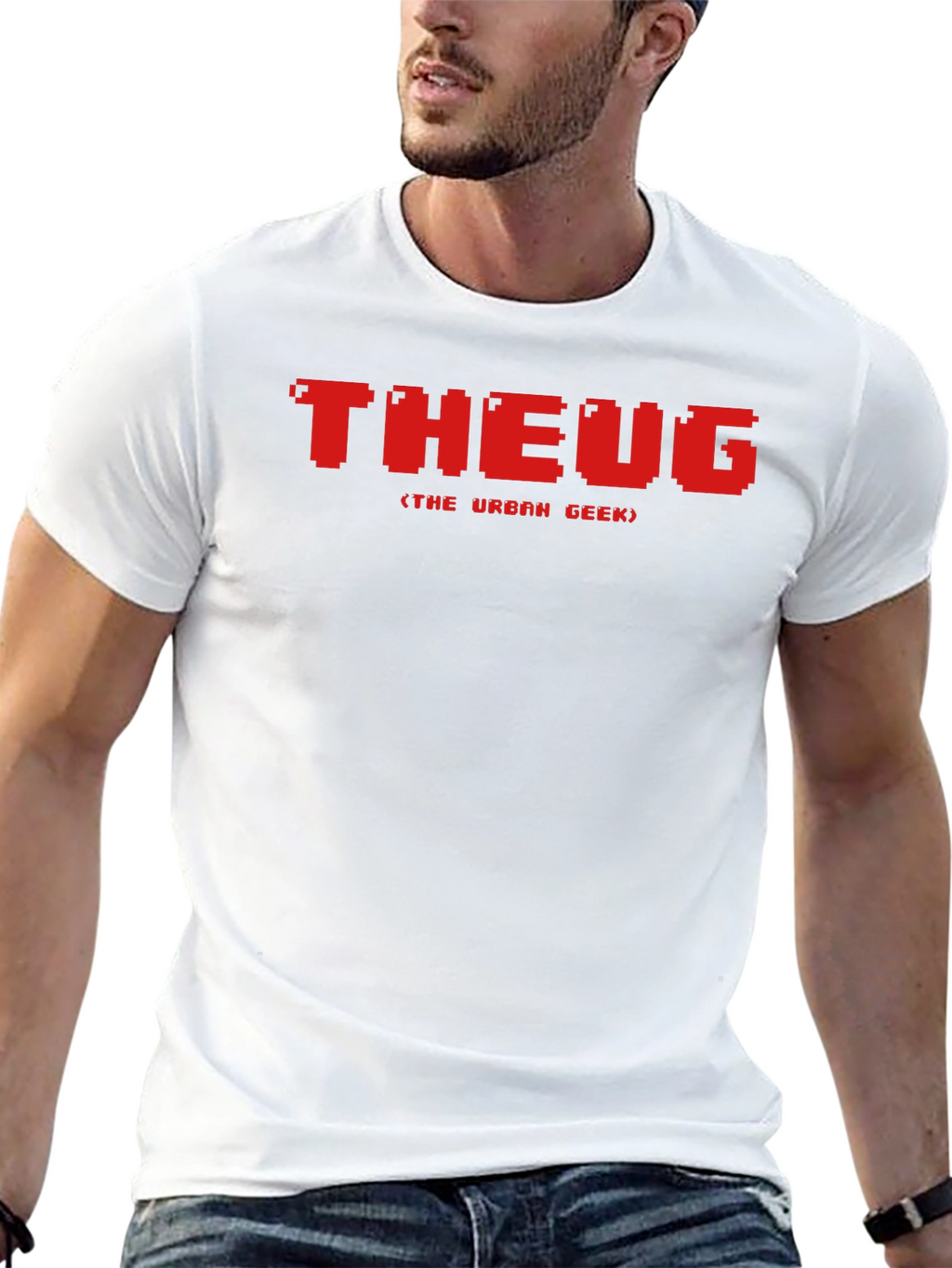 THEUG Urban Geek Pixelated Red Graphic Black T-Shirt