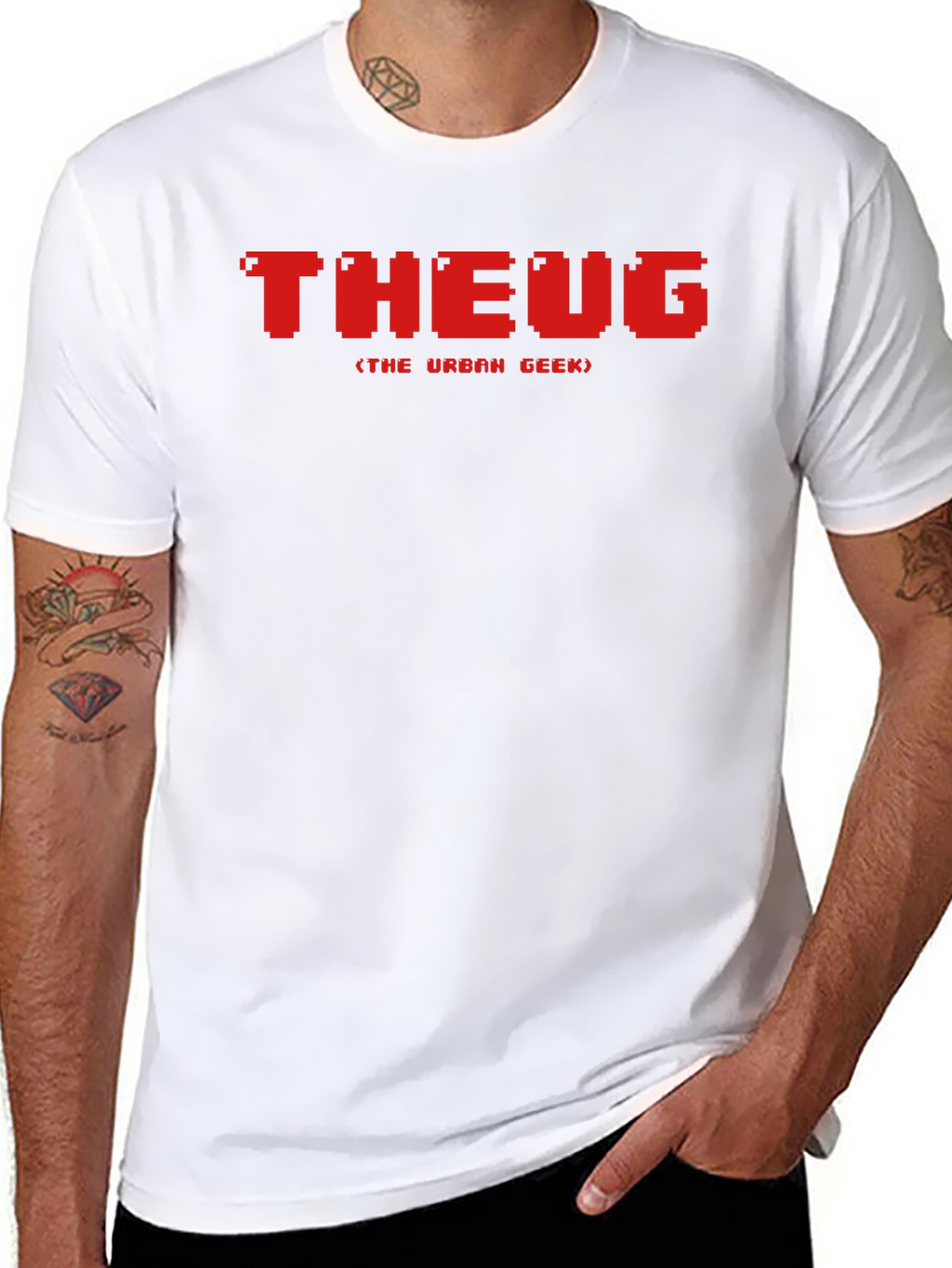 THEUG Urban Geek Pixelated Red Graphic Black T-Shirt