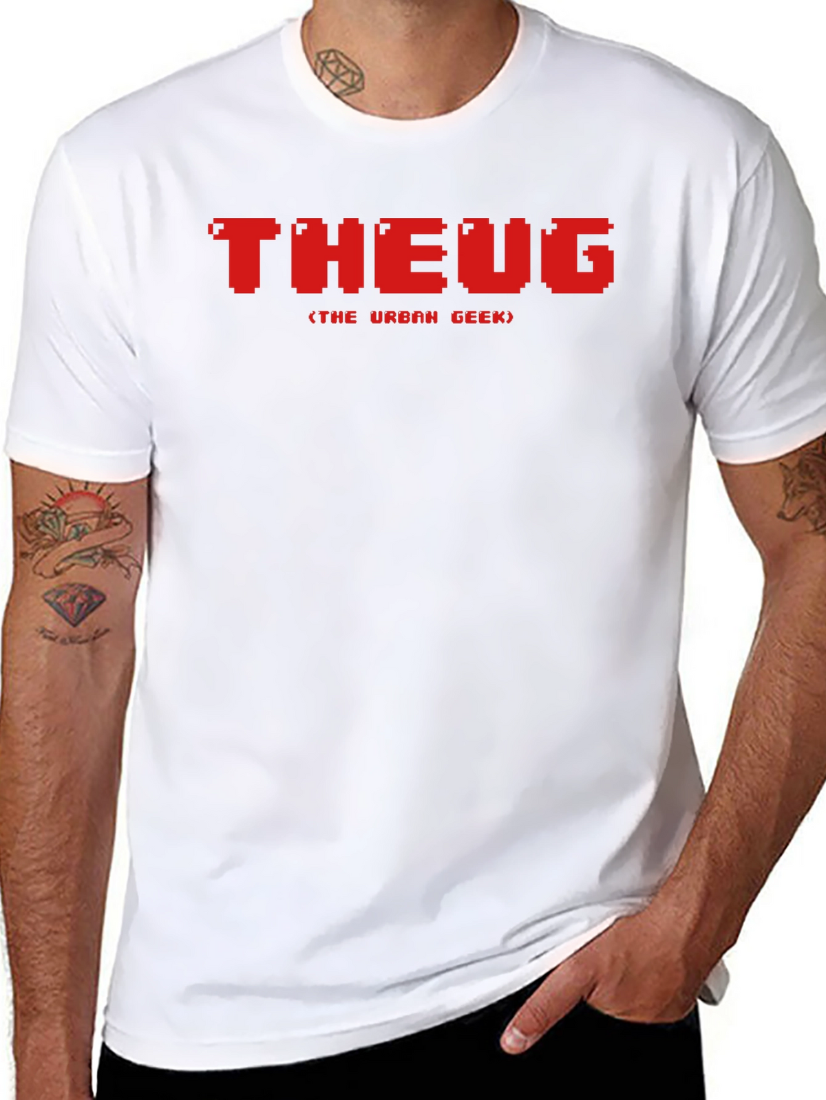 THEUG Urban Geek Pixelated Red Graphic Black T-Shirt