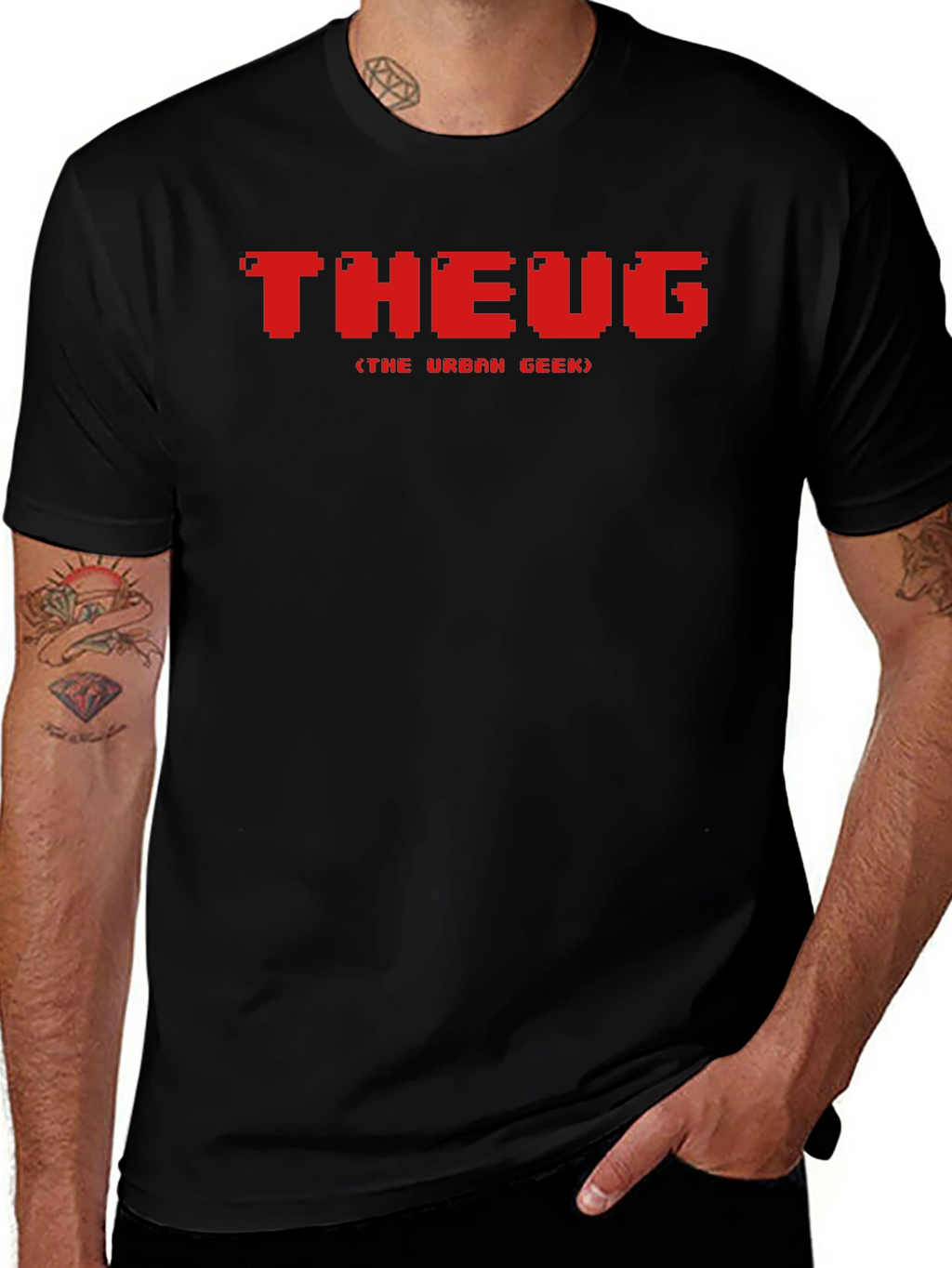 THEUG Urban Geek Pixelated Red Graphic Black T-Shirt