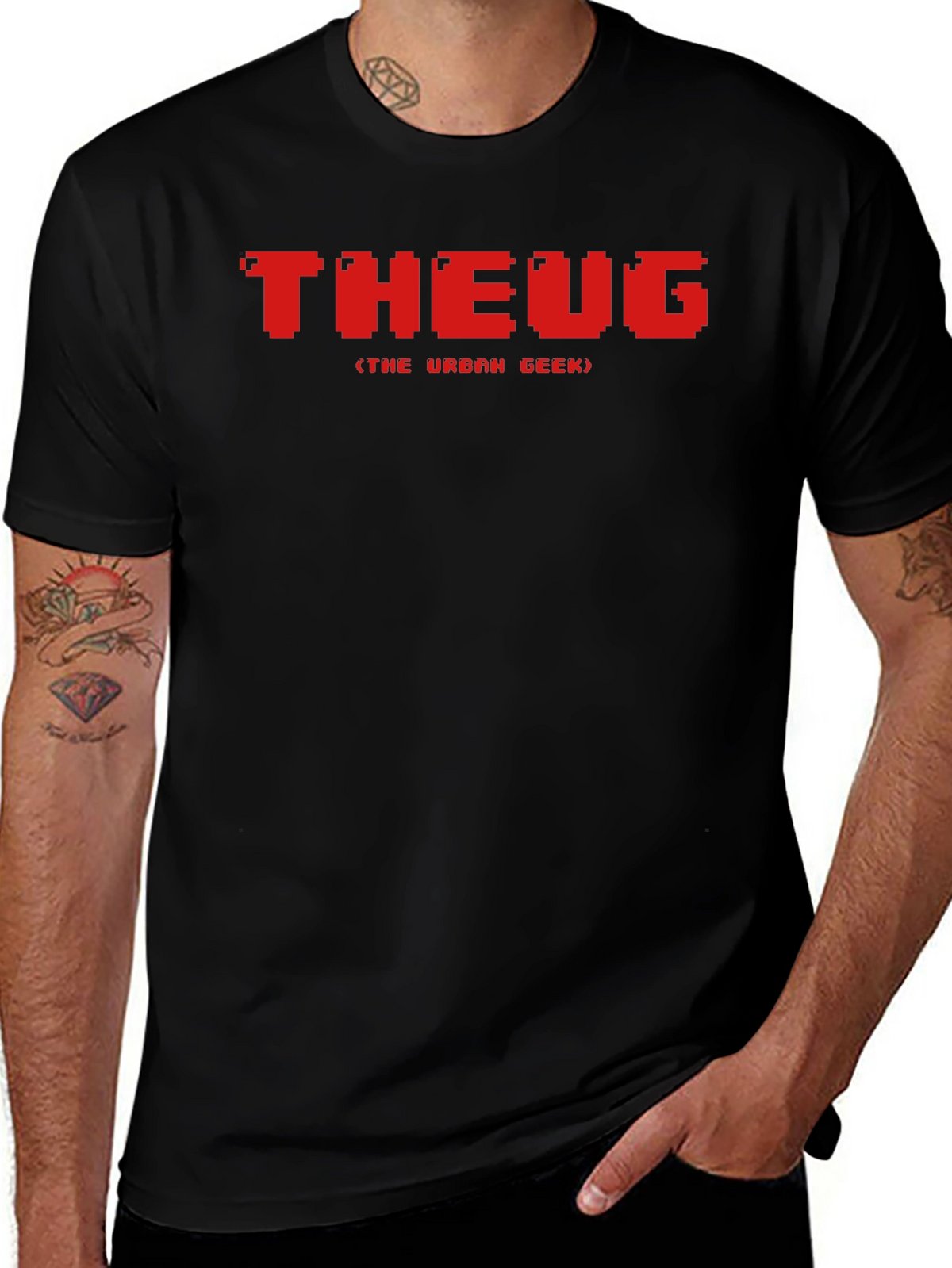 THEUG Urban Geek Pixelated Red Graphic Black T-Shirt