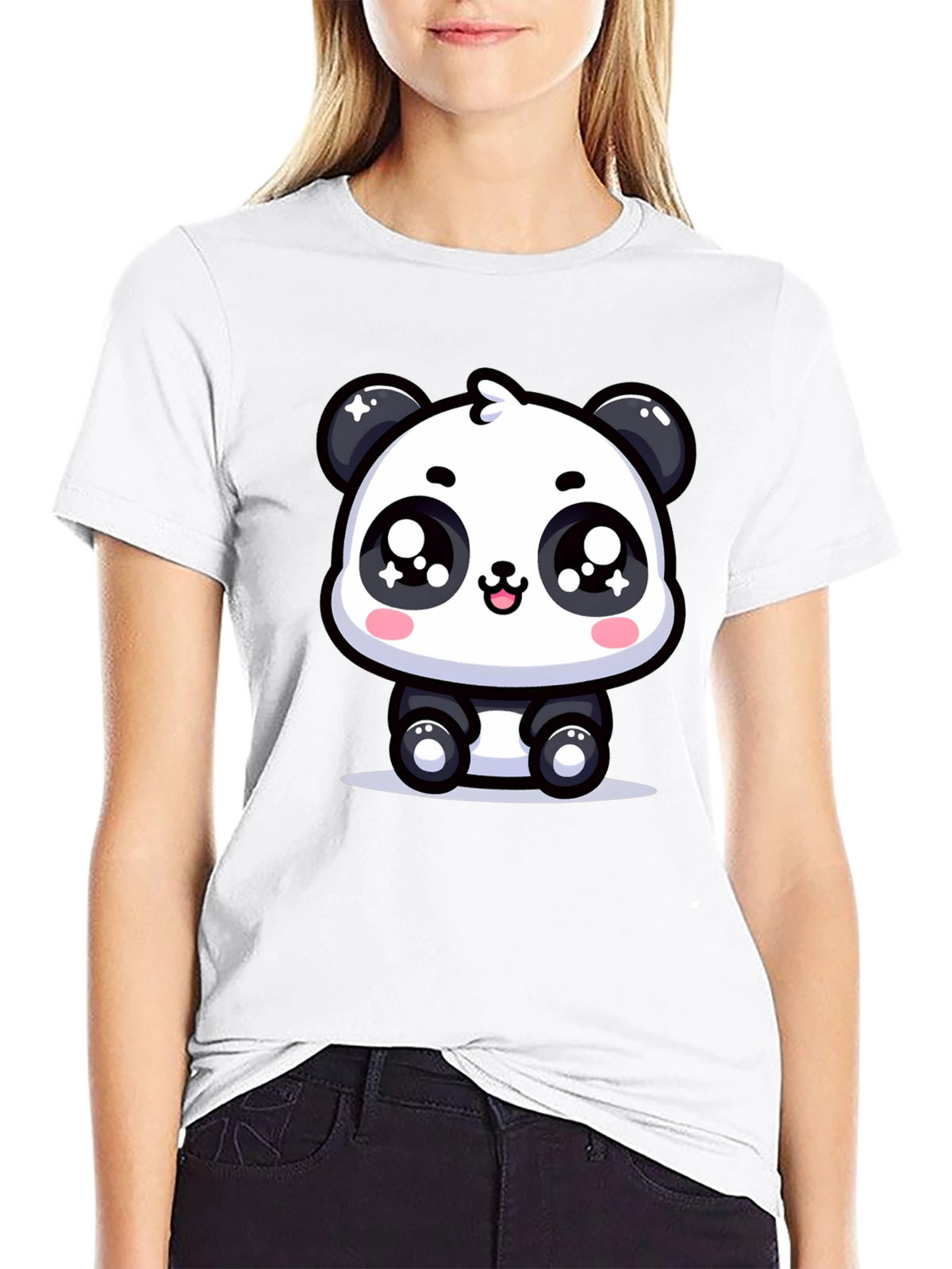 Cute Panda Graphic T-Shirt - Black